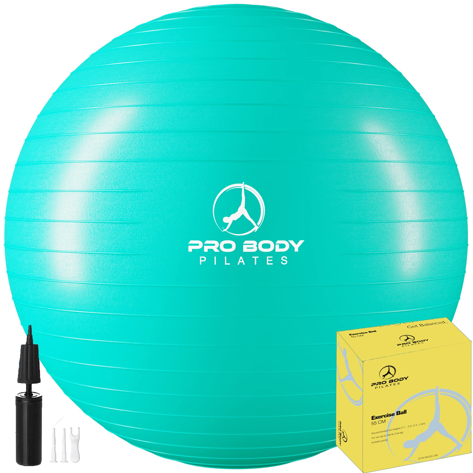 ProBody Premium Exercise Ball - Yoga & Pilates Stability Ball for Home Gym, Office & Physical Therapy - Anti-Burst Fitness Ball with Pump for Pregnancy, Balance Training & Core Workouts (Multiple Sizes) - Perfect for Home Workouts, Prenatal Yoga & Rehabilitation Exercises