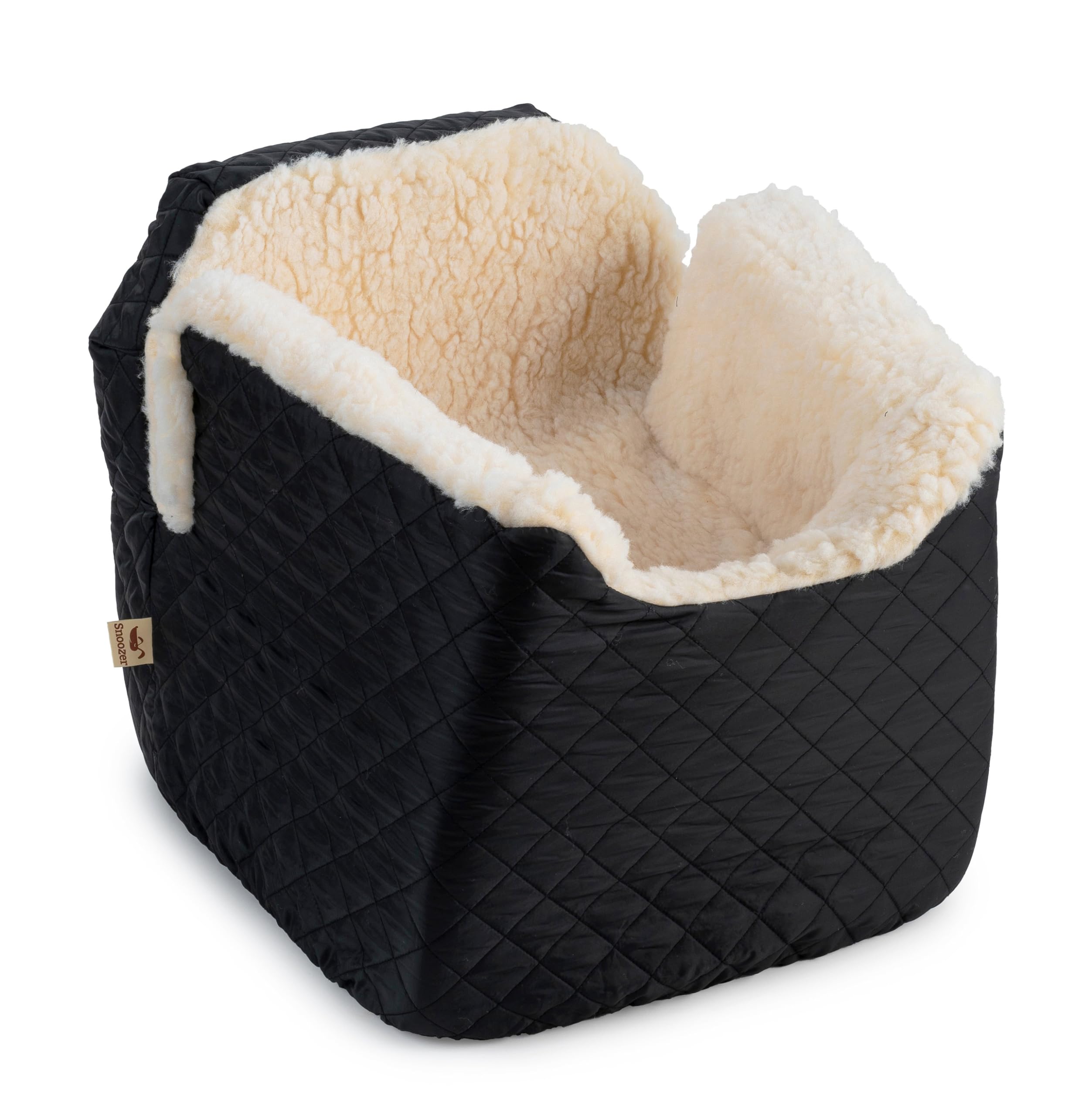 Snoozer Lookout Dog Booster Car Seat for Small Dogs 5-15 lbs - Pet Travel Safety Seat with Harness Strap to Prevent Car Sickness - Black Quilted Removable & Machine Washable Cover - Perfect for Road Trips, Vet Visits & Daily Commutes