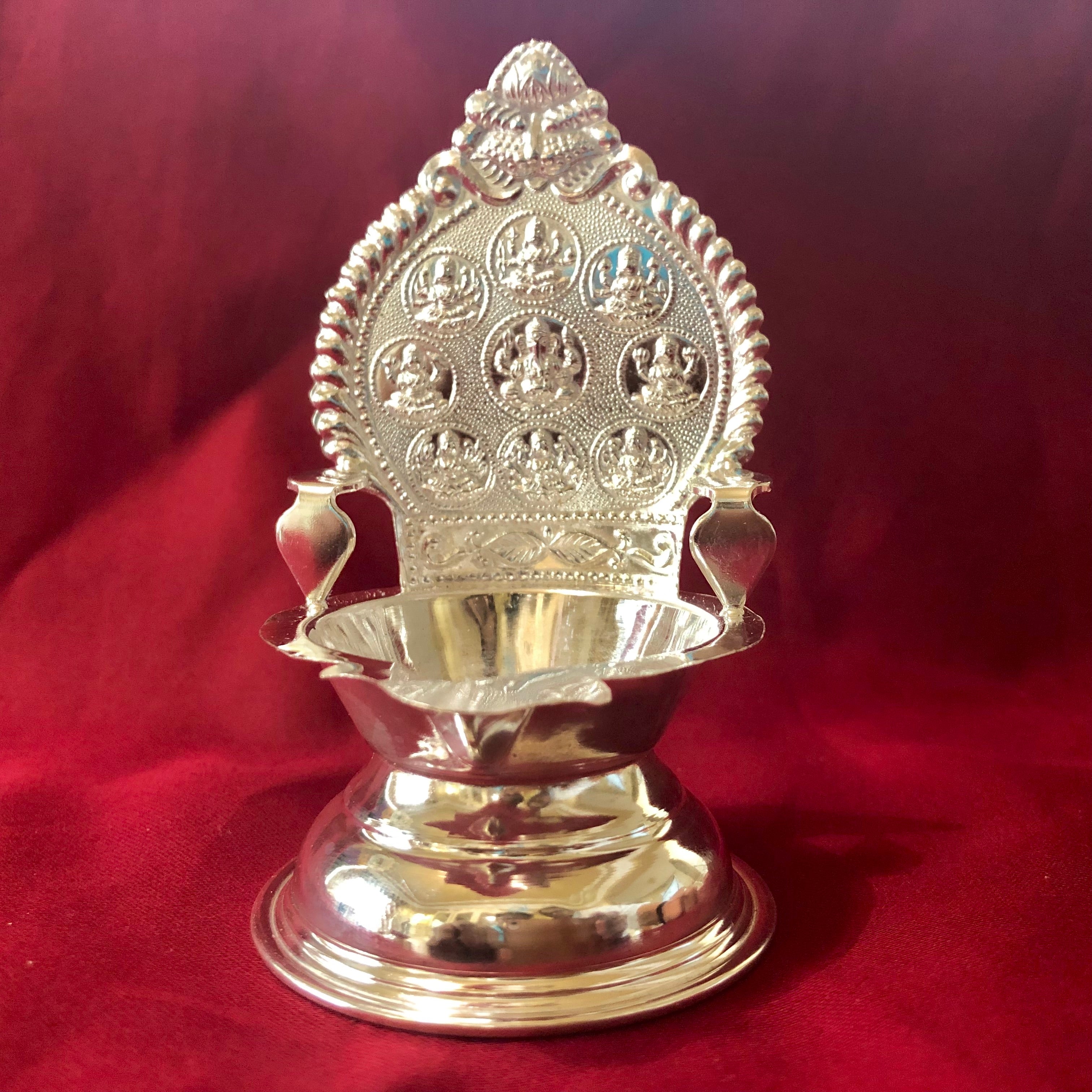 925 Silver Ashth Lakshmi Diya - Handcrafted Indian Pooja Diya for Home Temple (Design 3) | Perfect for Diwali, Pooja Rituals & Spiritual Decorations