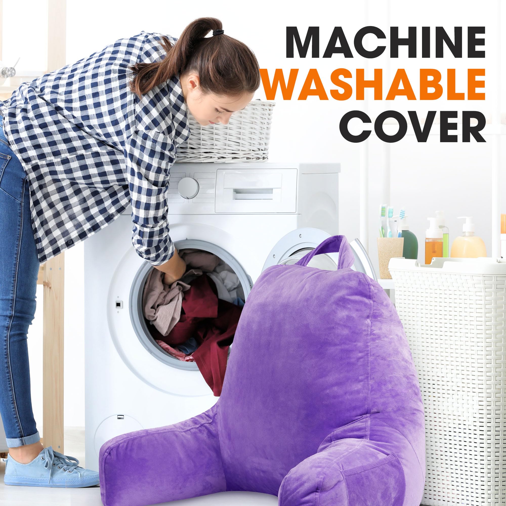 **Cheer Collection Reading Pillow with Arms – Portable Bed Pillow for Sitting Up & Back Support, Hollow Fiber-Filled Backrest for Bed & Couch, Machine Washable, Purple – Perfect for Reading, Relaxing & Watching TV**
