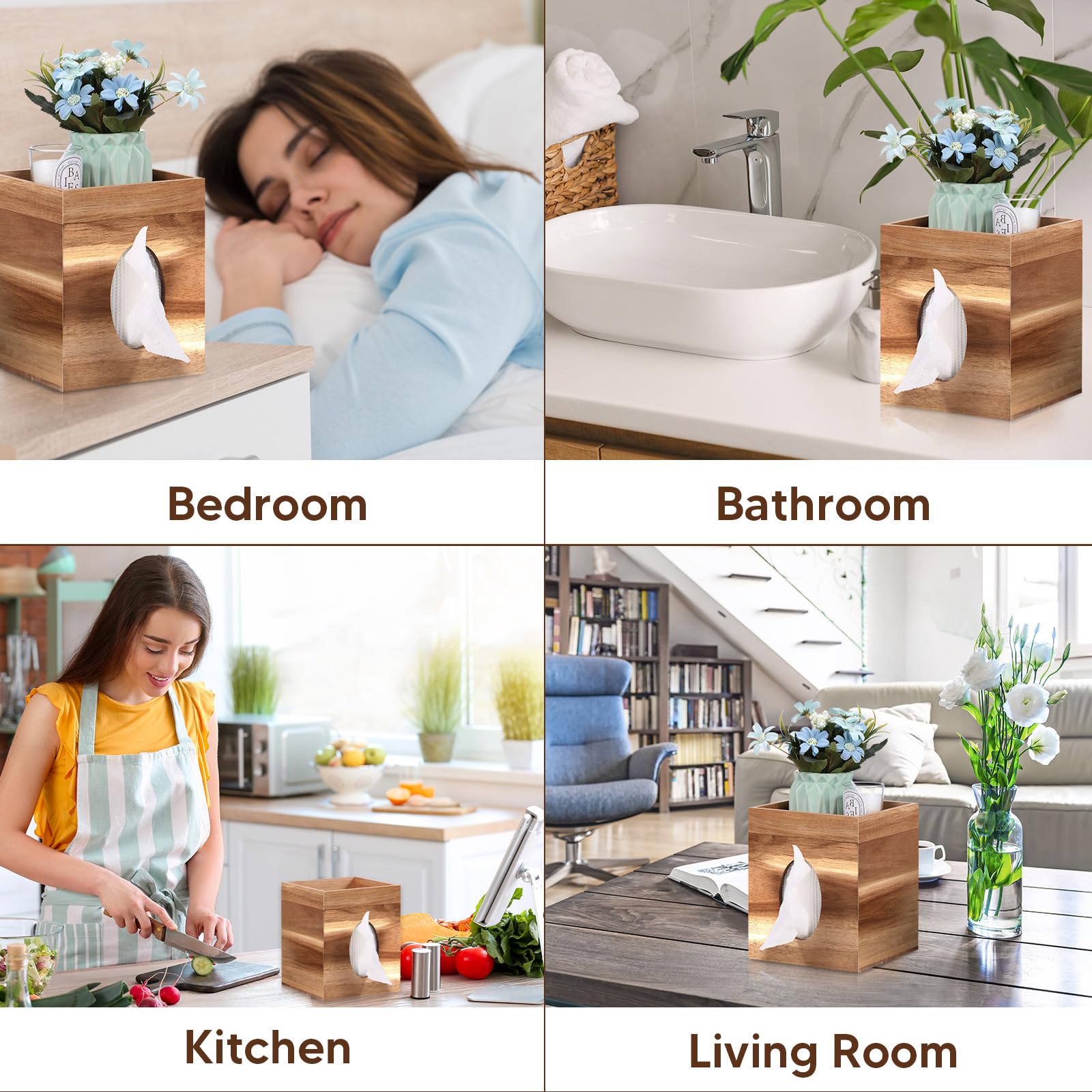 Wooden Tissue Box Cover with Storage Tray - 6