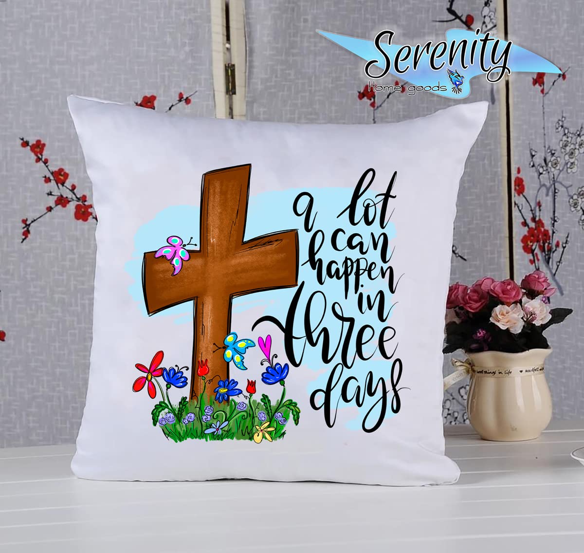 Easter Spring Throw Pillow Cover 16x16 Inches - Soft Decorative Cushion for Sofa, Couch, Bed - White Aesthetic Home Decor for Living Room, Bedroom - Perfect for Easter Decorations, Spring Home Styling