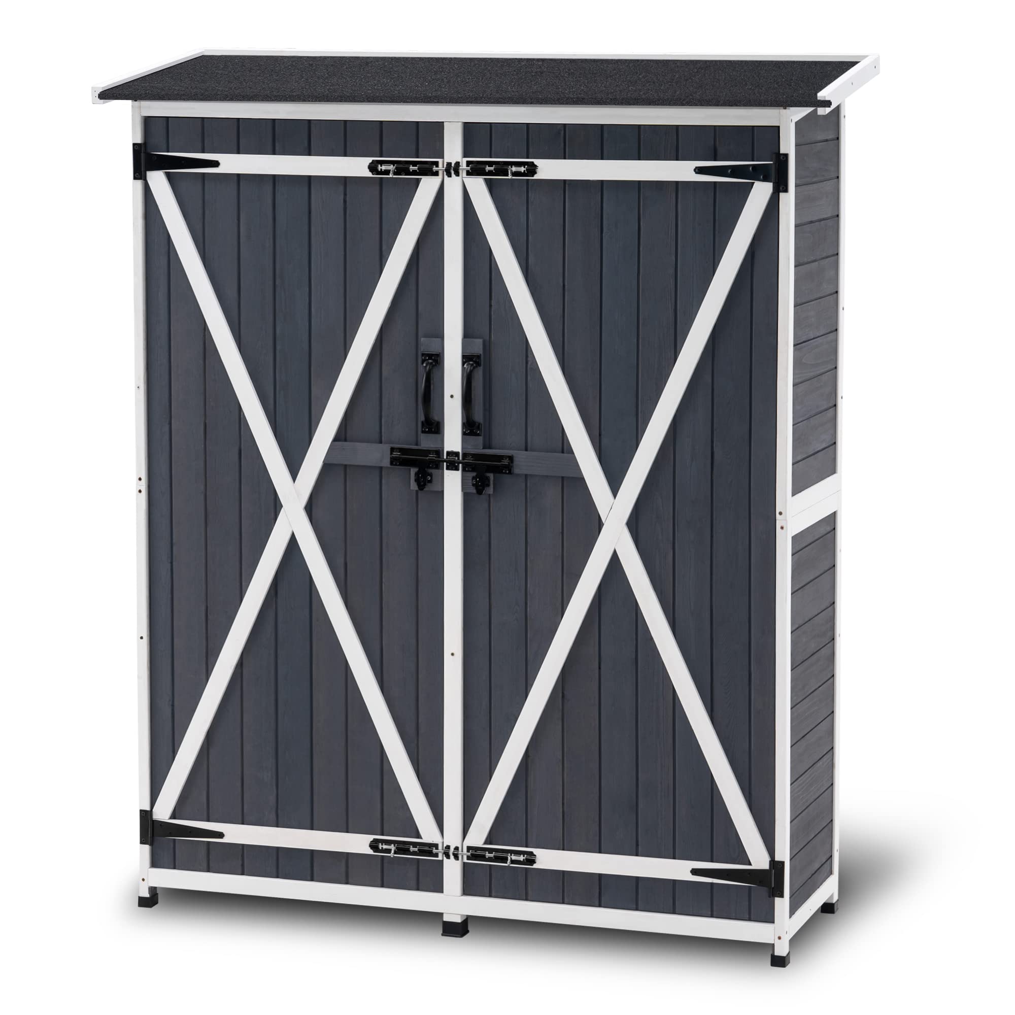 MCombo Wood Outdoor Storage Cabinet with Shelves & Lockable Doors for Garden, Patio, Lawn