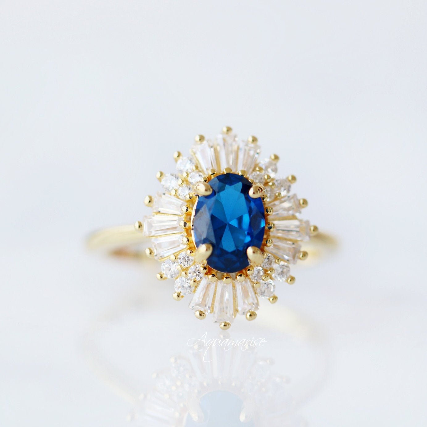 14K Yellow Gold Victoria Sapphire Ring for Women - Elegant Vermeil Jewelry for Engagement, Anniversary & Special Occasions