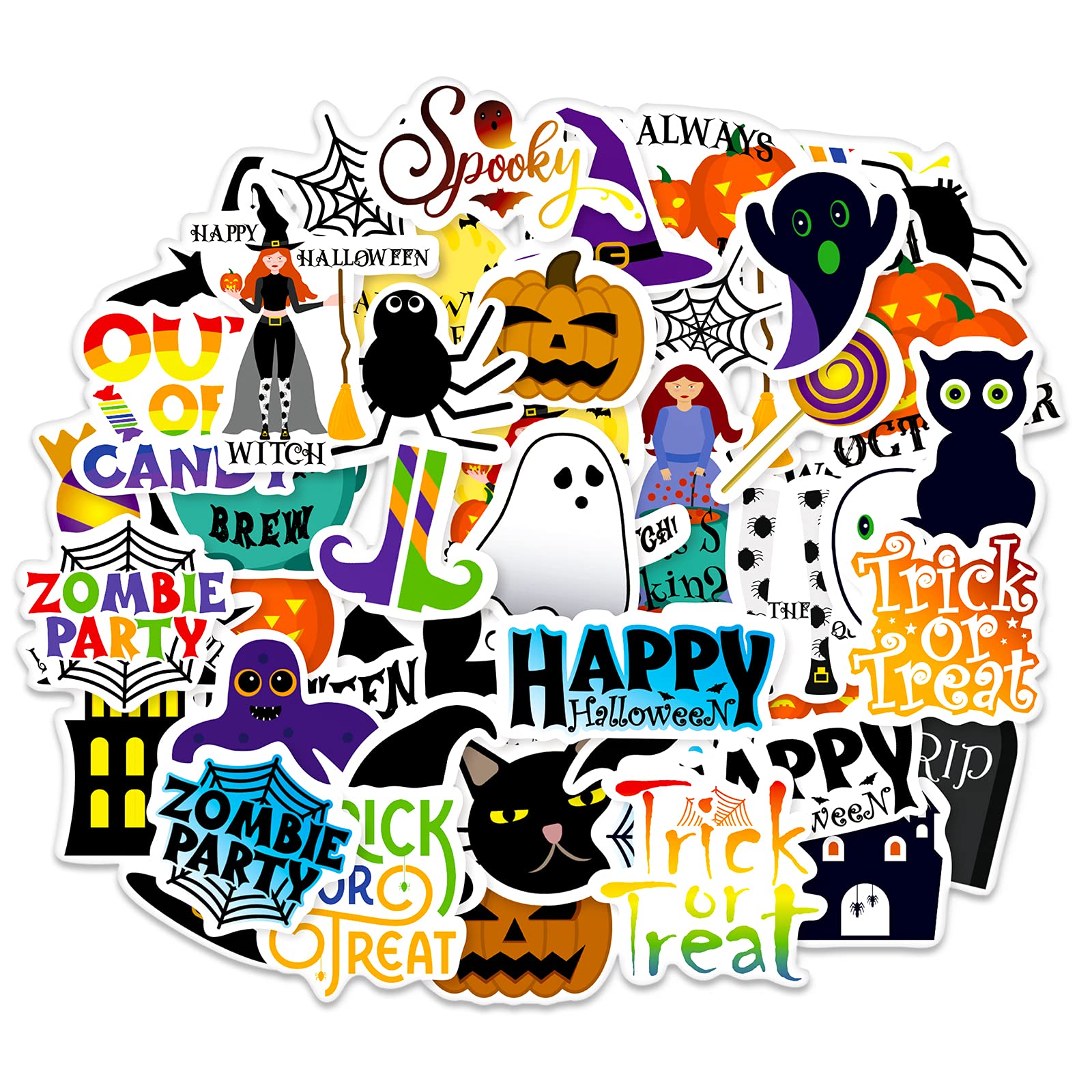 50 Pcs Halloween Stickers for Kids - Cute Vinyl Waterproof Pumpkin Bat Ghost Stickers - Perfect for Laptop, Water Bottle, Envelopes, Crafts, Scrapbooking & Halloween Party Decorations