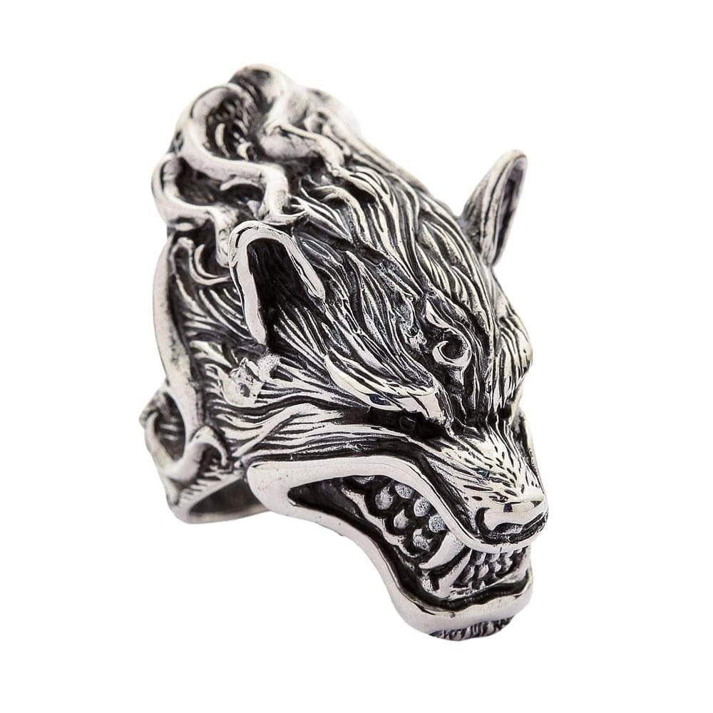 Werewolf Head Sterling Silver Biker Ring for Men - Gothic Punk Jewelry - Perfect for Motorcycle Riders, Halloween Costumes & Dark Fashion Accessories
