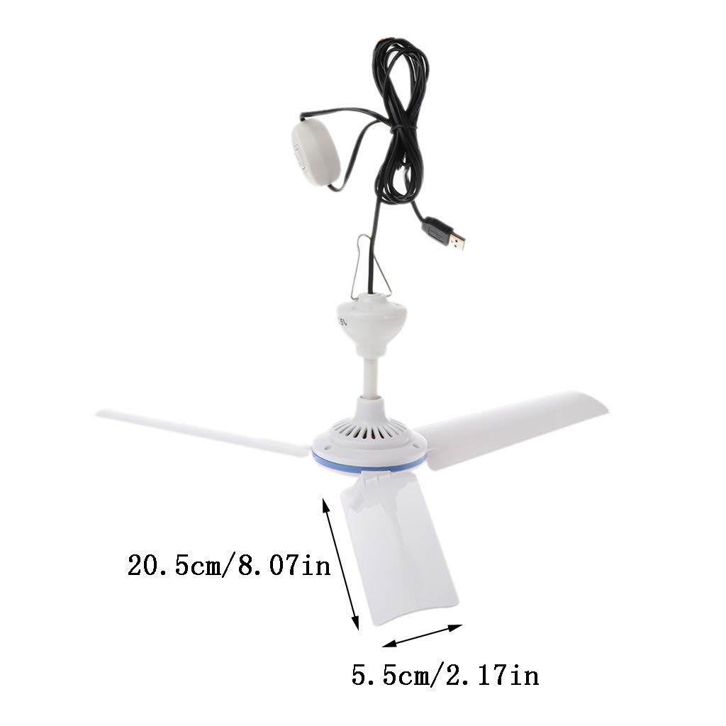 5V USB Ceiling Fan - Portable Hanging Fan for Camping & Tents | Bed & Camper Use
