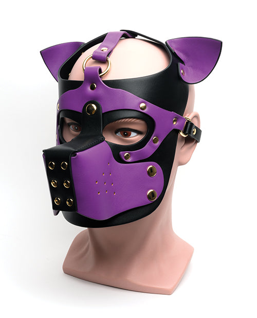 665 Bondage Pup Hood - Oversized Black & Purple BDSM Gear for Role Play & Fetish Scenes - Perfect for Cosplay, BDSM Parties & Fetish Events