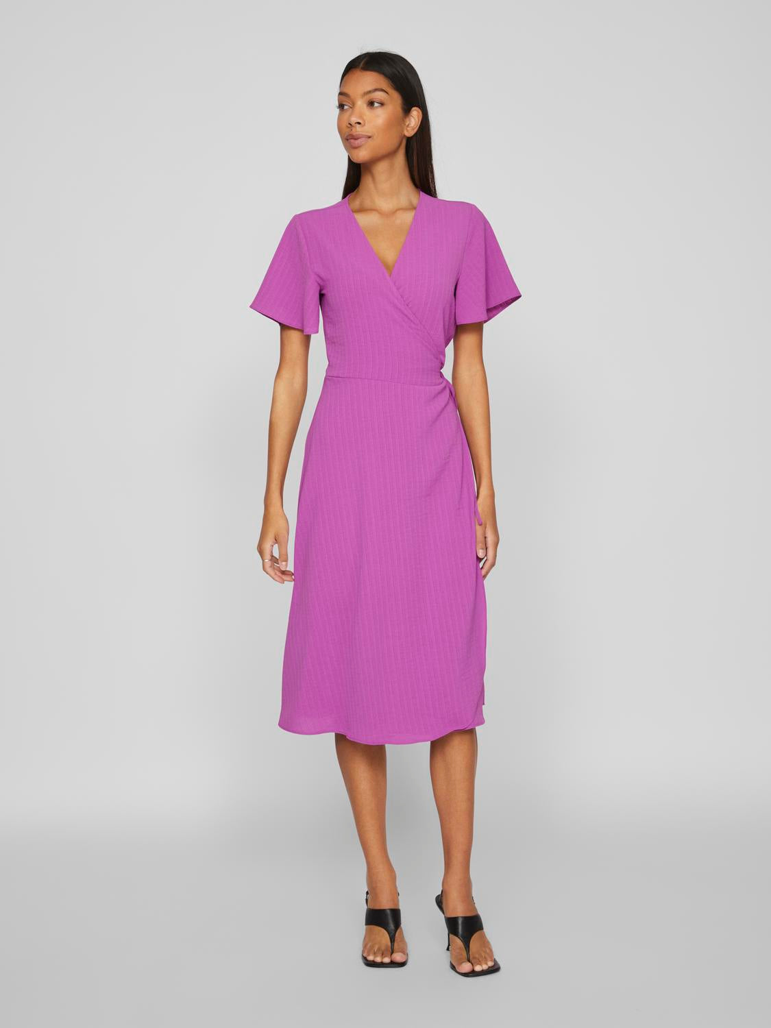 Lovie Wrap Midi Dress - Floral Print Summer Dress for Women | Cattleya Orchid Design | Perfect for Beach, Vacation & Date Night Outfits