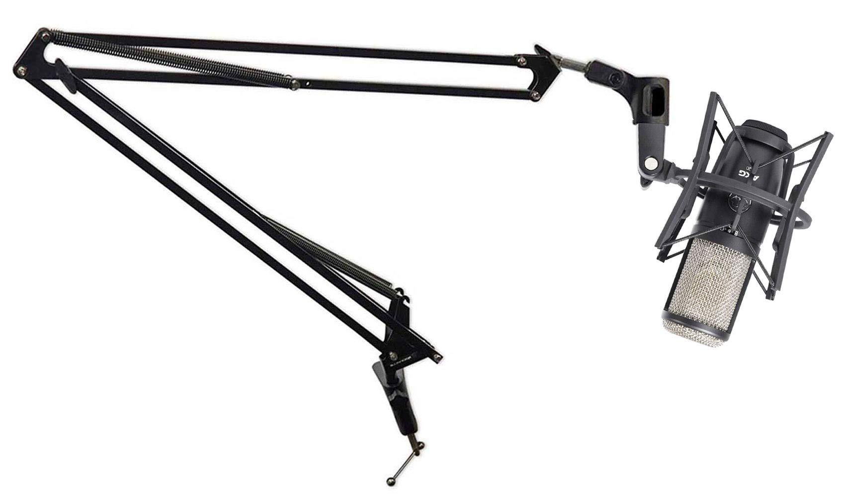 AKG Rockville DMS40 40-Inch Adjustable Microphone Boom Arm with Desk Clamp - Professional Studio Podcast USB Mic Stand & P420 Condenser Recording Microphone Bundle - Perfect for Podcasting, Streaming, Voiceovers & Home Studio Recording