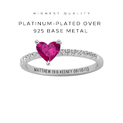 Personalized Engraved Heart Gemstone Ring - 925 Sterling Silver Birthstone Jewelry Gift for Her - Perfect for Valentine's Day, Anniversary & Romantic Occasions