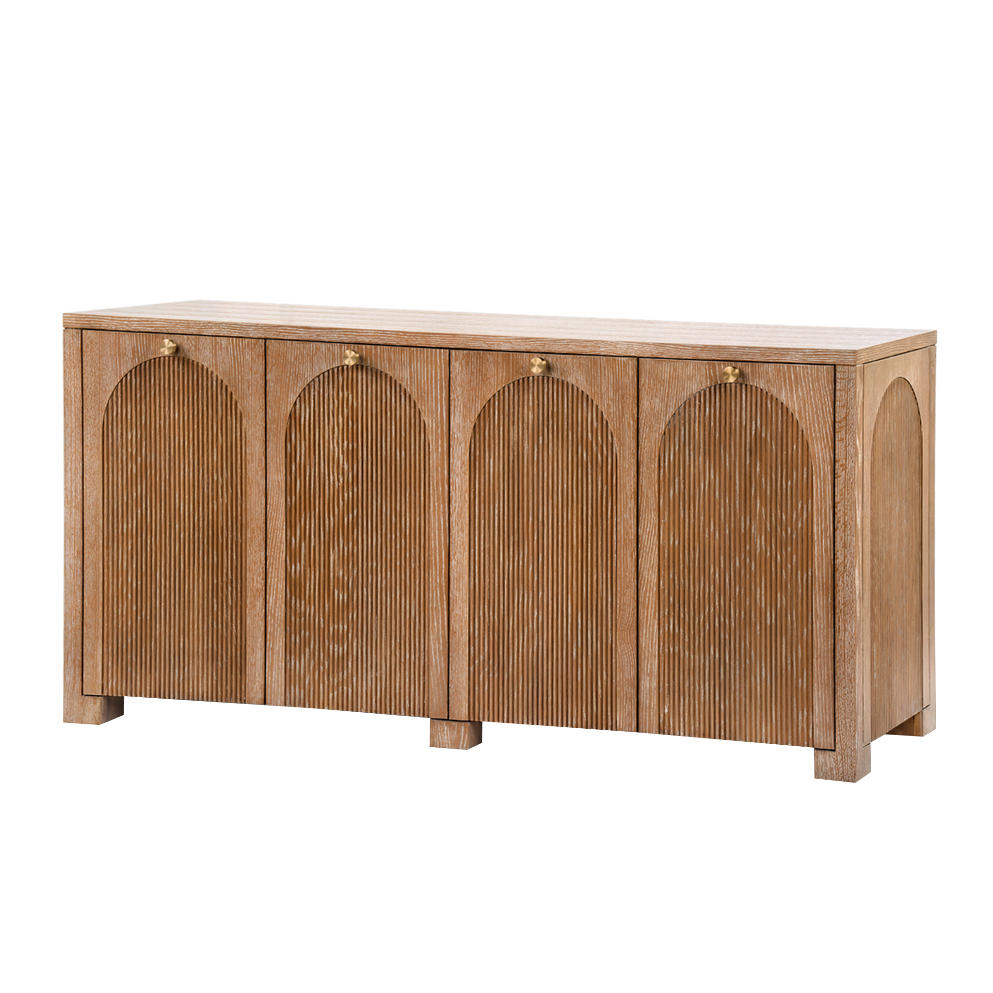 Arcadia 4-Door Soft Glow Oak Sideboard - Modern Buffet Cabinet for Dining Room Storage & Display | Perfect for Farmhouse, Rustic & Contemporary Home Decor