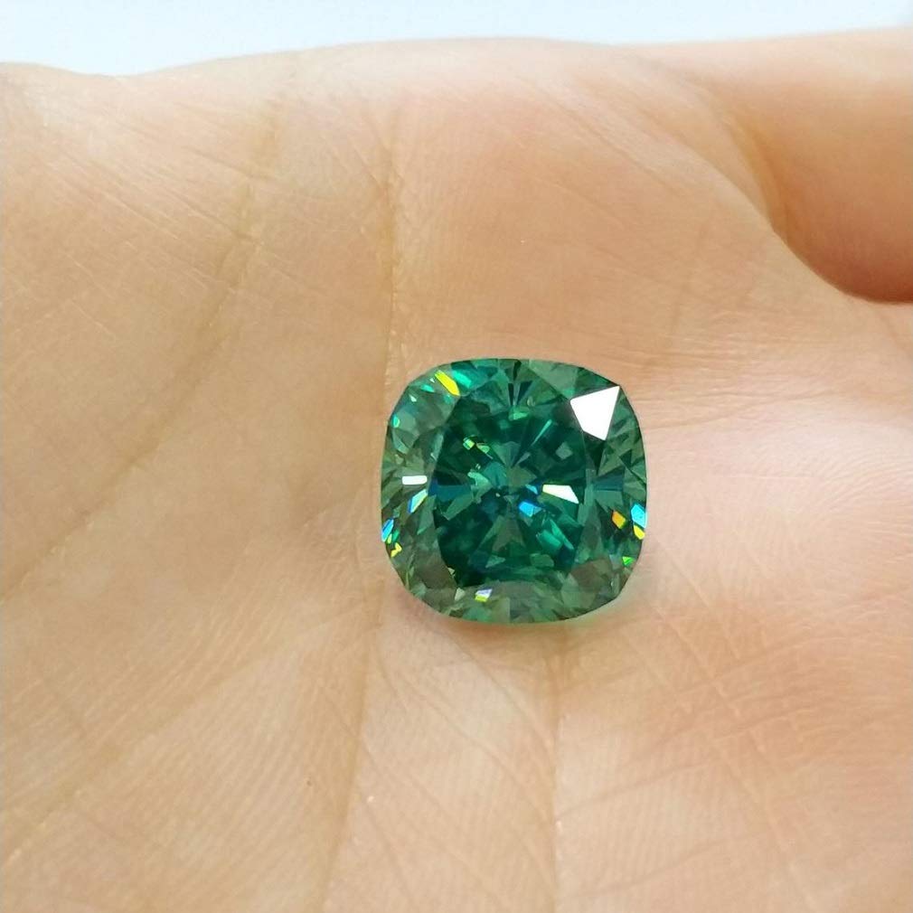2.50CT Loose Green Moissanite Gemstone - VVS1 Clarity Cushion Cut for Vintage Rings, Jewelry & Watches | Perfect for Engagement Rings, Wedding Bands & Luxury Jewelry Making