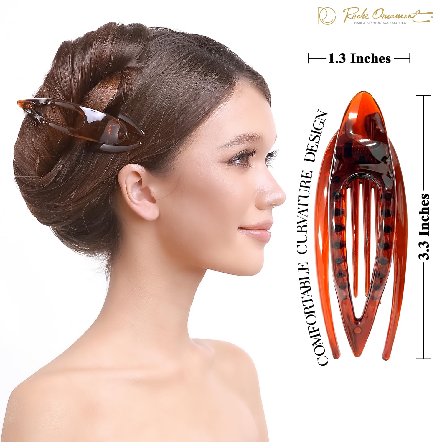 6Pcs French Concord Curved Hair Clips for Women - No Slip Strong Grip Comfortable Hairpins for Girls & Ladies (Small Brown) | Perfect for Updos, Ponytails & Everyday Hairstyles