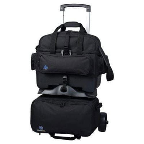 Ebonite Transport 4 Ball Roller Bowling Bag - Heavy Duty Black Bowling Ball Carrier with Wheels for Professional & League Bowlers - Perfect for Tournaments, Practice Sessions & Bowling Alley Storage