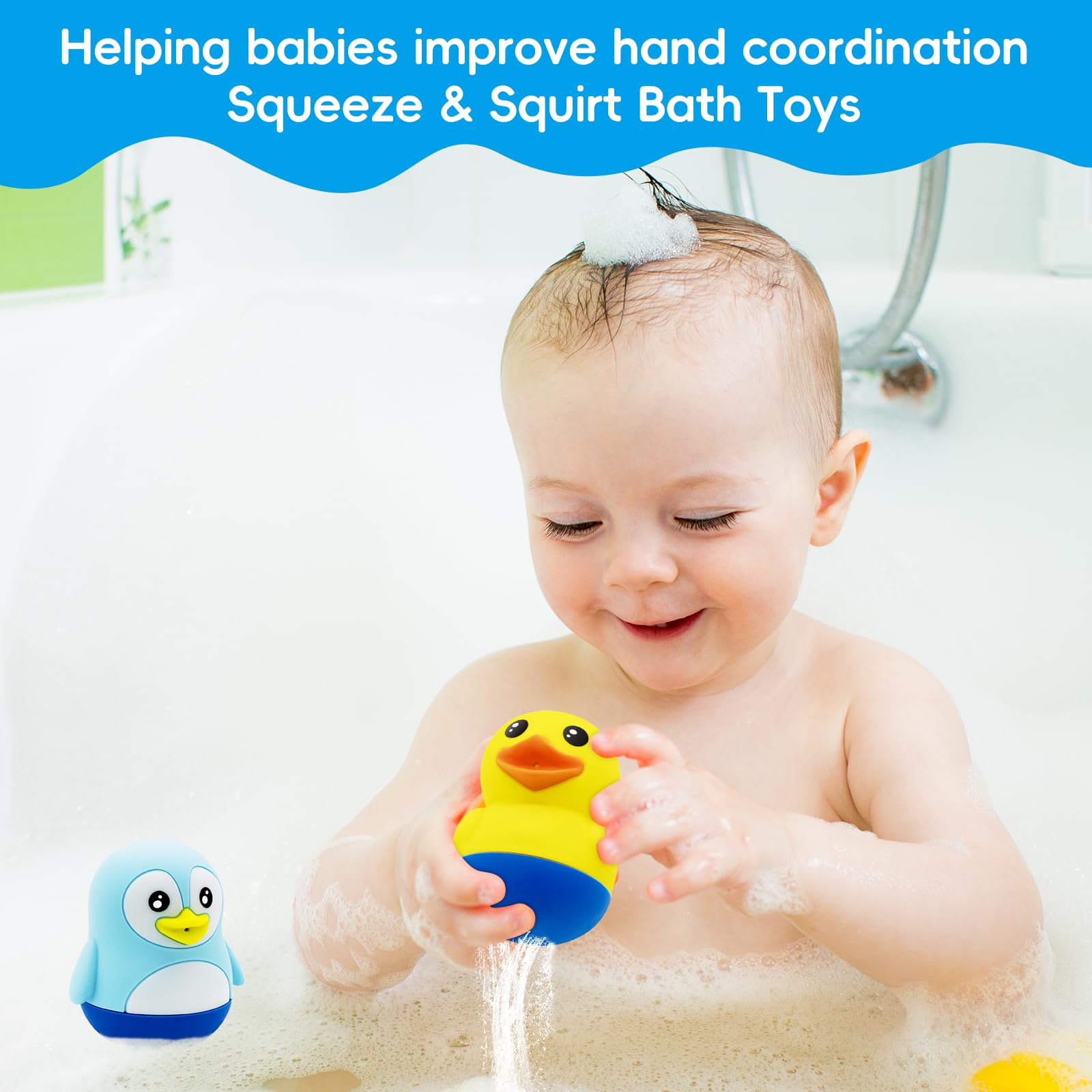 B&H Baby and Toddler Bath Toy Set - Squeeze & Squirt Durable Silicone Animal Bathtub Toys | Mold-Free, BPA-Free Safe Bath Time Fun for Kids | Perfect for Sensory Play, Water Play & Early Learning Development