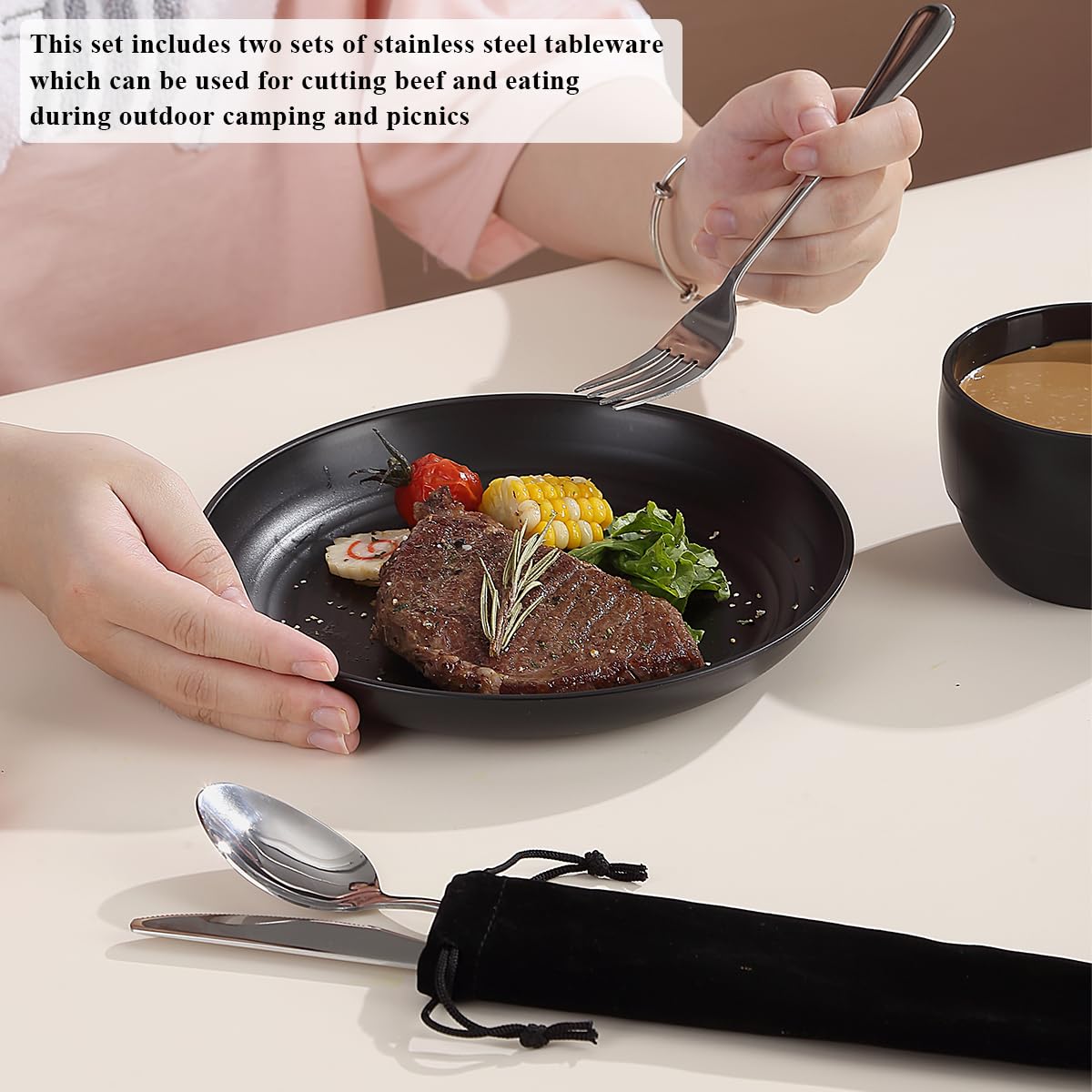 Berglander 2-Person Camping Mess Kit with Spoons, Forks & Knives - Lightweight & Durable Outdoor Silverware Set for Camping, Hiking, Picnic, Travel | Easy to Clean & Carry | Perfect for Backpacking & RV Trips