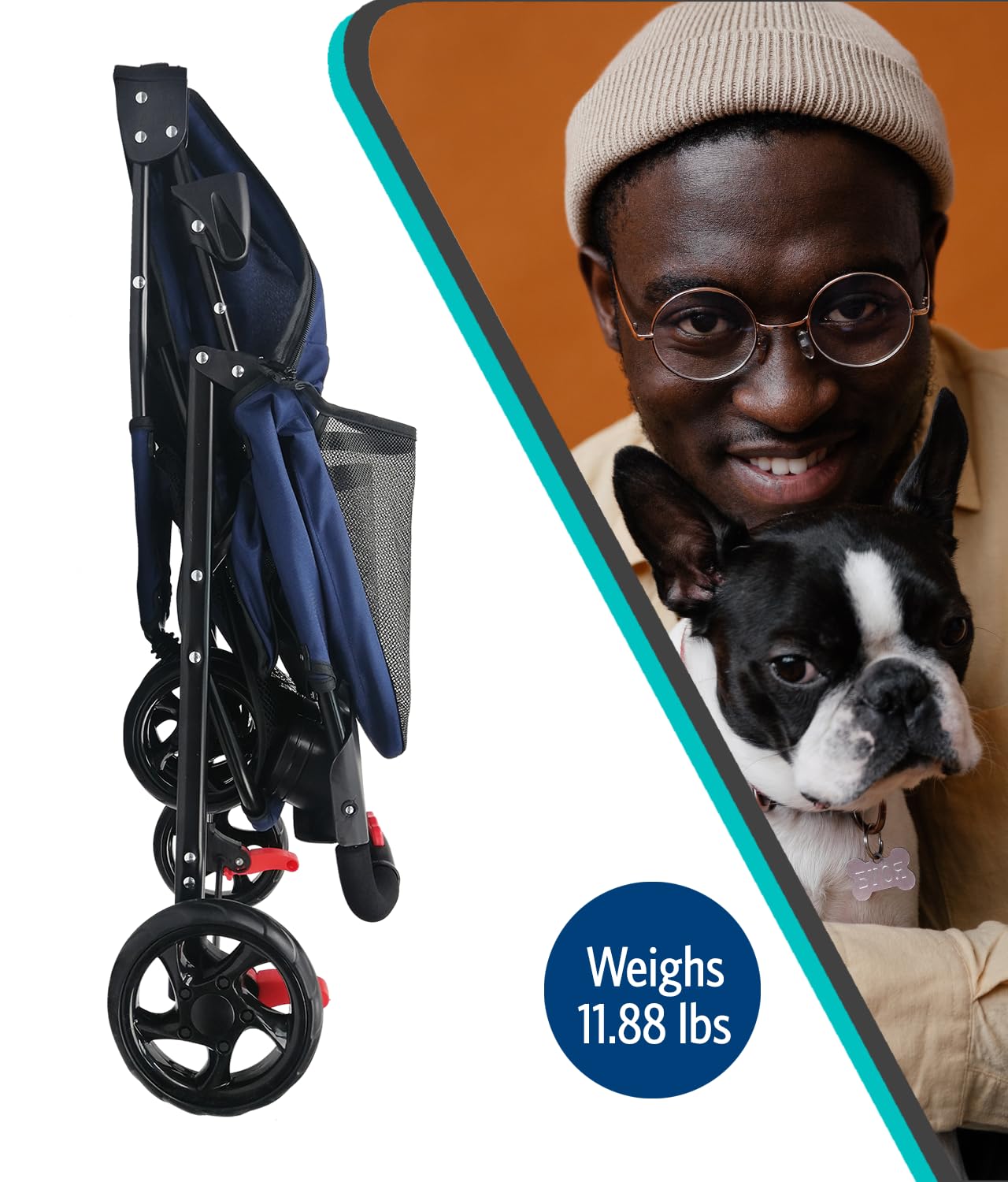 AmorosO Pet Stroller for Small Dogs & Cats - Lightweight Foldable Pet Carrier with Storage Basket | Perfect for Walking, Travel, Vet Visits & Outdoor Adventures | Blue Pet Stroller for Indoor & Outdoor Use