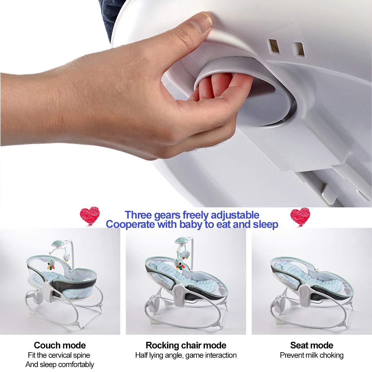3-in-1 Baby Bouncer with Soothing Vibration & 3-Speed Adjustment - Convertible Sit-to-Lie Rocking Chair for Newborns, Infants & Toddlers - Perfect for Nursery, Playtime & Soothing Fussy Babies