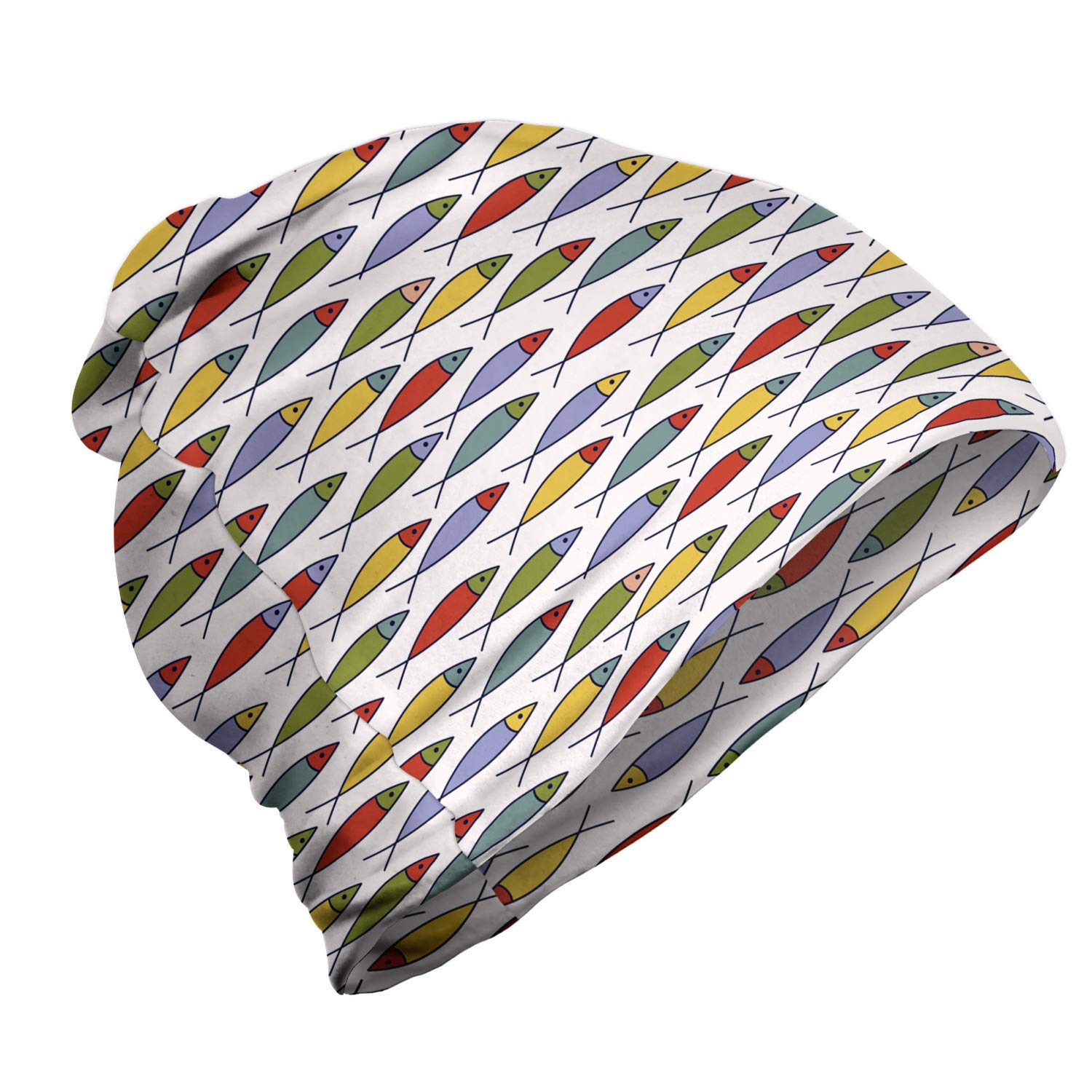 Ambesonne Unisex Winter Beanie Hat with Fish Animal Print - Warm Knit Skull Cap for Men & Women - Perfect for Hiking, Camping & Outdoor Activities in Cold Weather