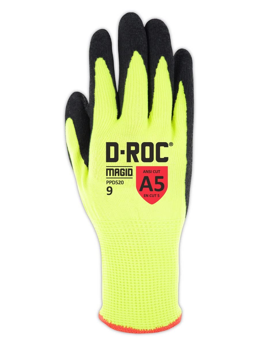 MAGID PPD5206 High-Visibility Nitrile Coated Padded Palm Work Gloves - Durable Safety Gloves for Construction, Warehouse & Outdoor Work