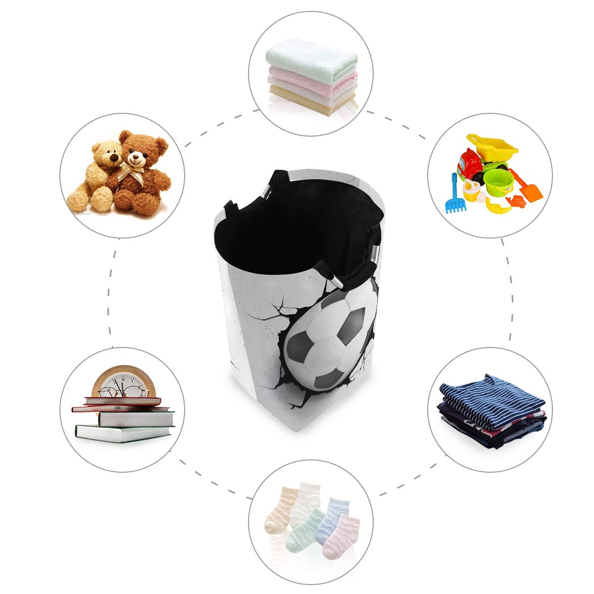 3D Soccer Ball Collapsible Laundry Basket - Large Foldable Cloth Hamper with Handle for Clothes Storage & Organization | Perfect for Bedroom, Dorm, Laundry Room & Travel Use