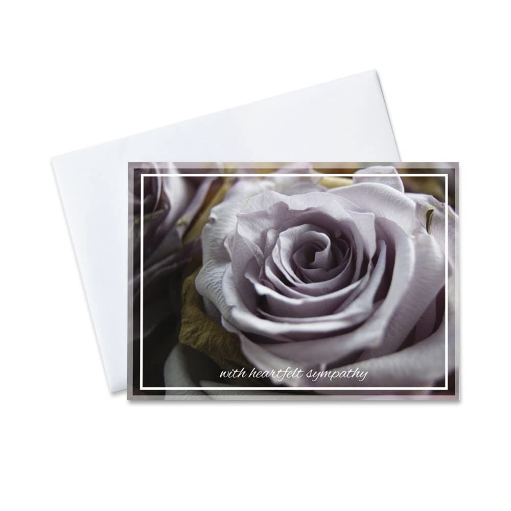 CEO Cards - Purple Rose Sympathy Greeting Cards Set, 5x7 Inch Blank Inside Cards (25 Cards & 26 White Envelopes) for Funeral, Condolence & Memorial Services - S1601