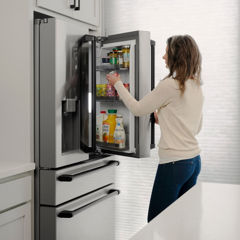 ZLINE Autograph Edition 36 Inch Counter Depth French Door Refrigerator - 21.6 cu ft Capacity, Fingerprint Resistant Stainless Steel with Matte Black Handles, Built-in Water and Ice Dispenser | Perfect for Modern Kitchens, Open Concept Homes & Entertaining Guests (RFMZ W 36 MB)