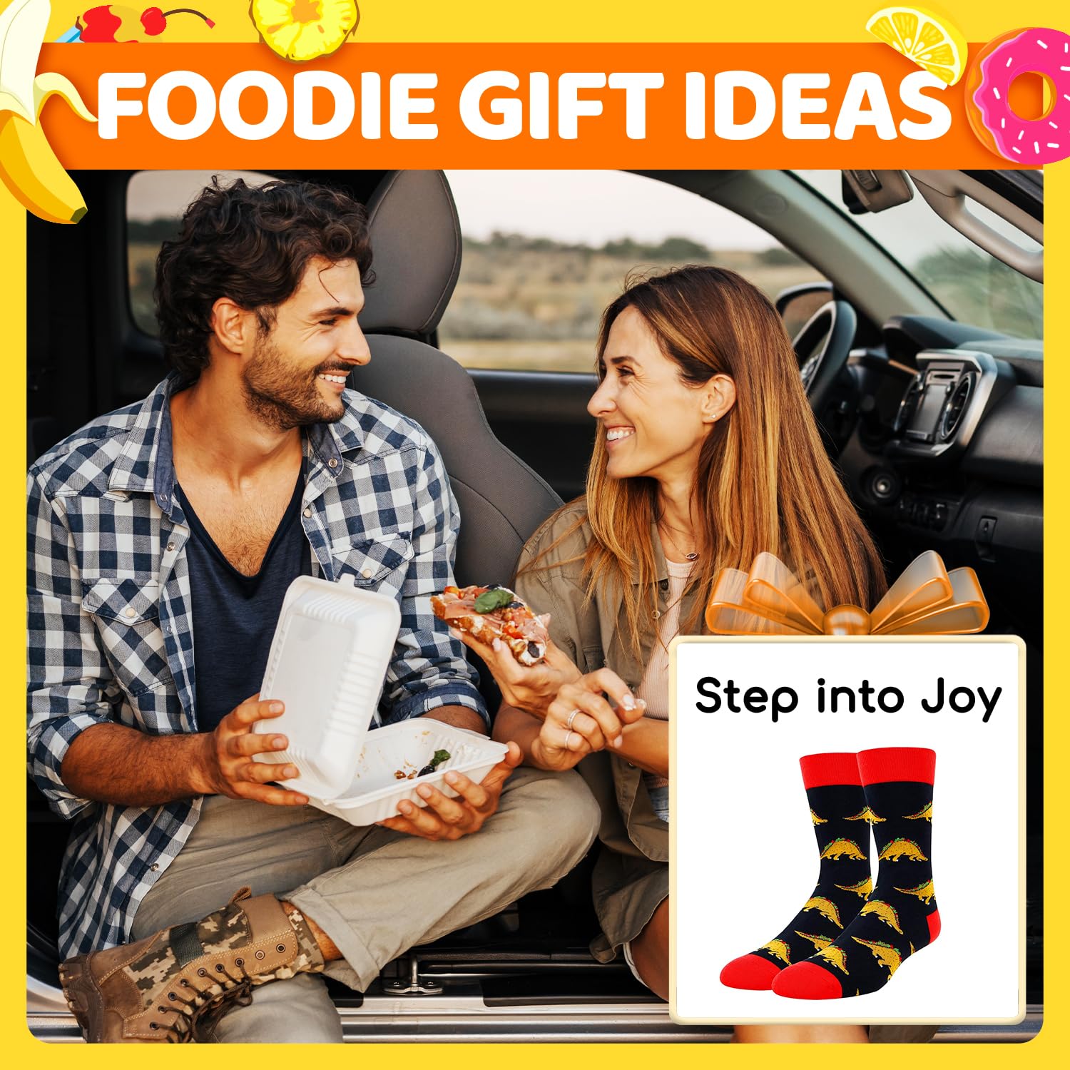Zmart Men's Pineapple Taco Tacosaurus Socks - Funny Novelty Socks for Gifts, Comfortable & Silly Crew Socks for Taco Lovers - Perfect for Costume Parties, Gag Gifts & Everyday Wear
