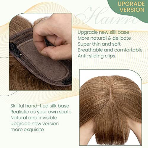 Clip in Human Hair Topper with Silk Base - Natural Looking Hairpiece for Thinning Hair - Perfect for Daily Wear, Special Occasions & Styling