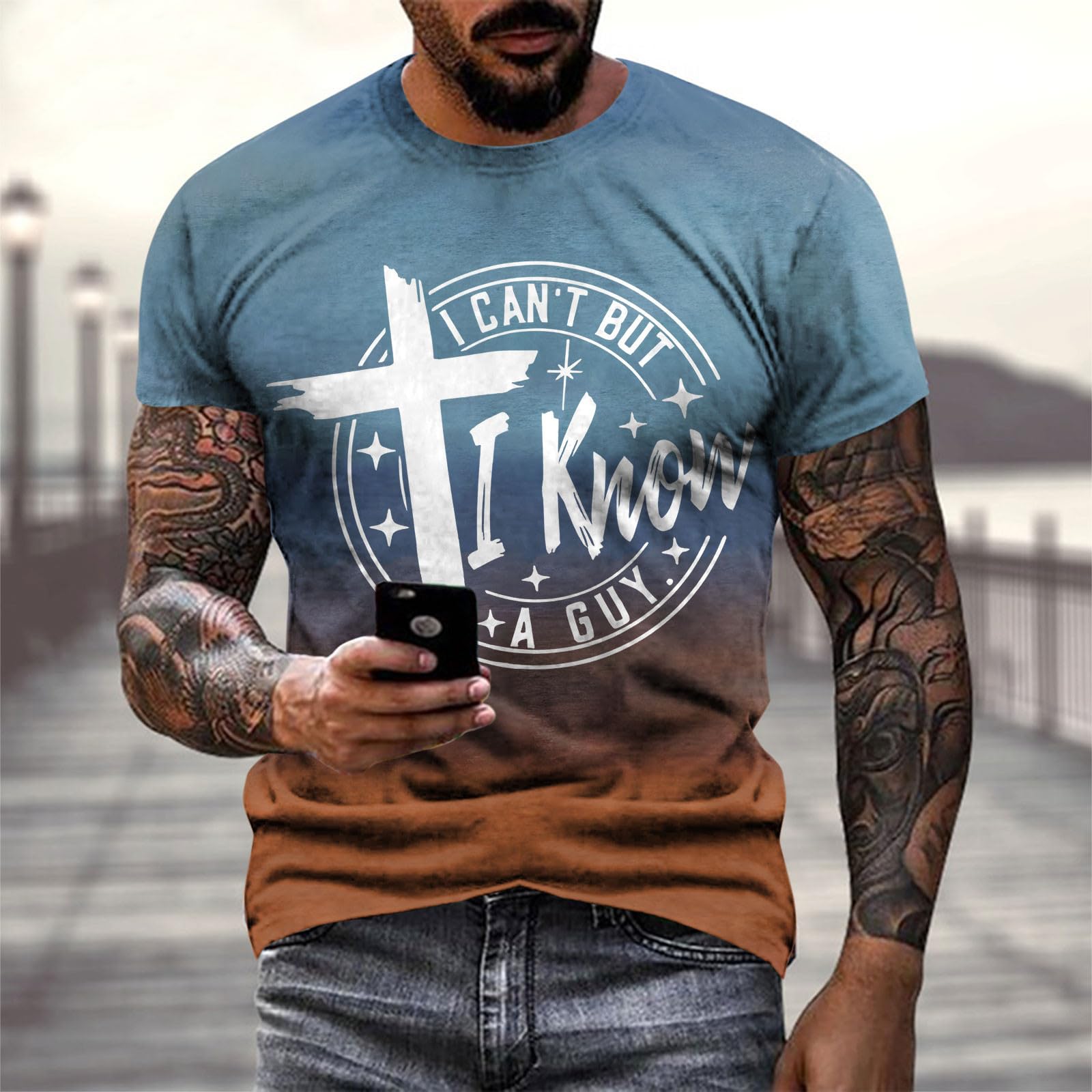 Funny Christian T-Shirts for Men - 'I Can't But I Know A Guy' Letter Printed Novelty Tees | Church, Bible Study & Christian Events