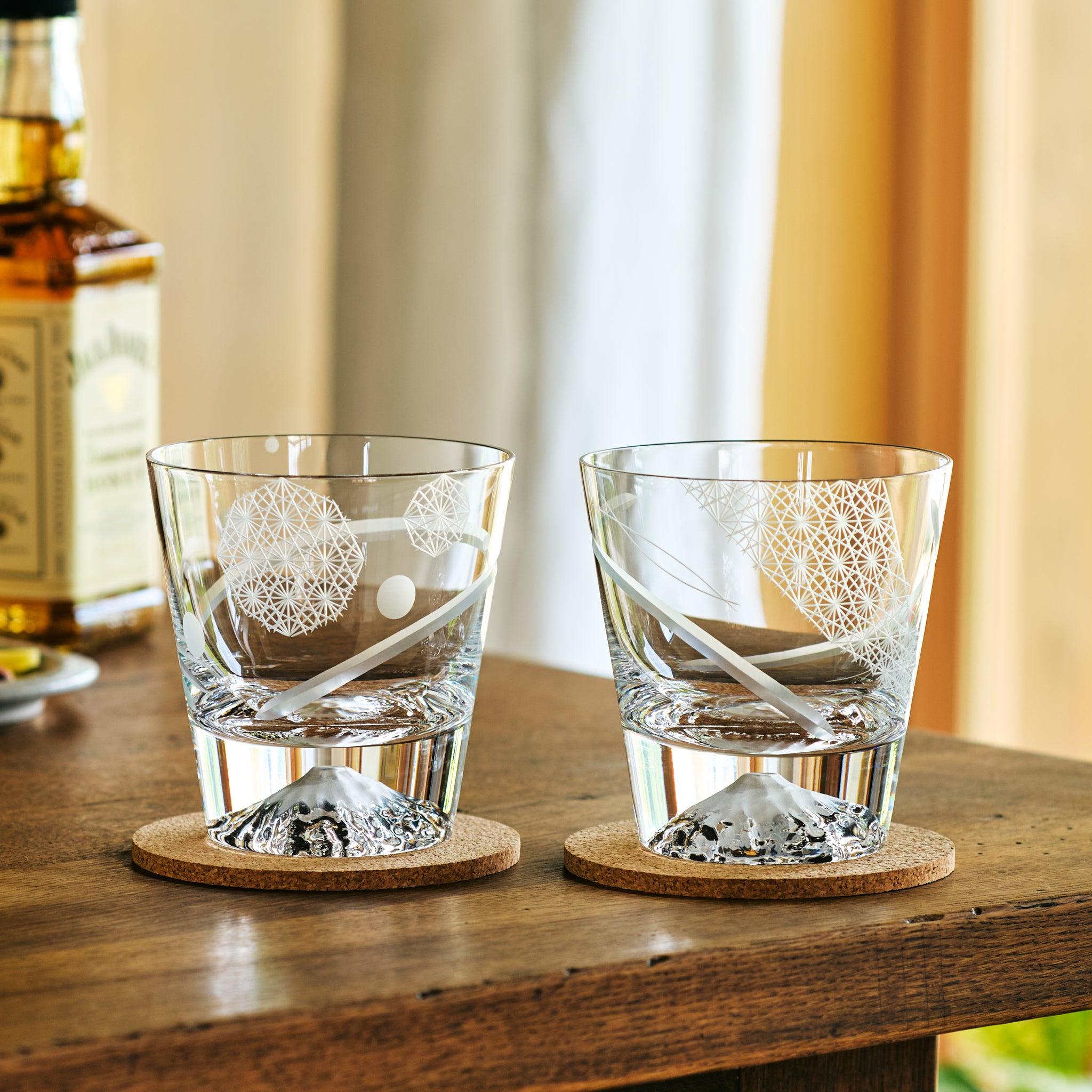 Tajima Mount Fuji Whiskey Glasses Set of 2 - Japanese Inspired Rocks Glasses for Bourbon, Scotch & Cocktails - Perfect for Home Bar, Gifts & Entertaining