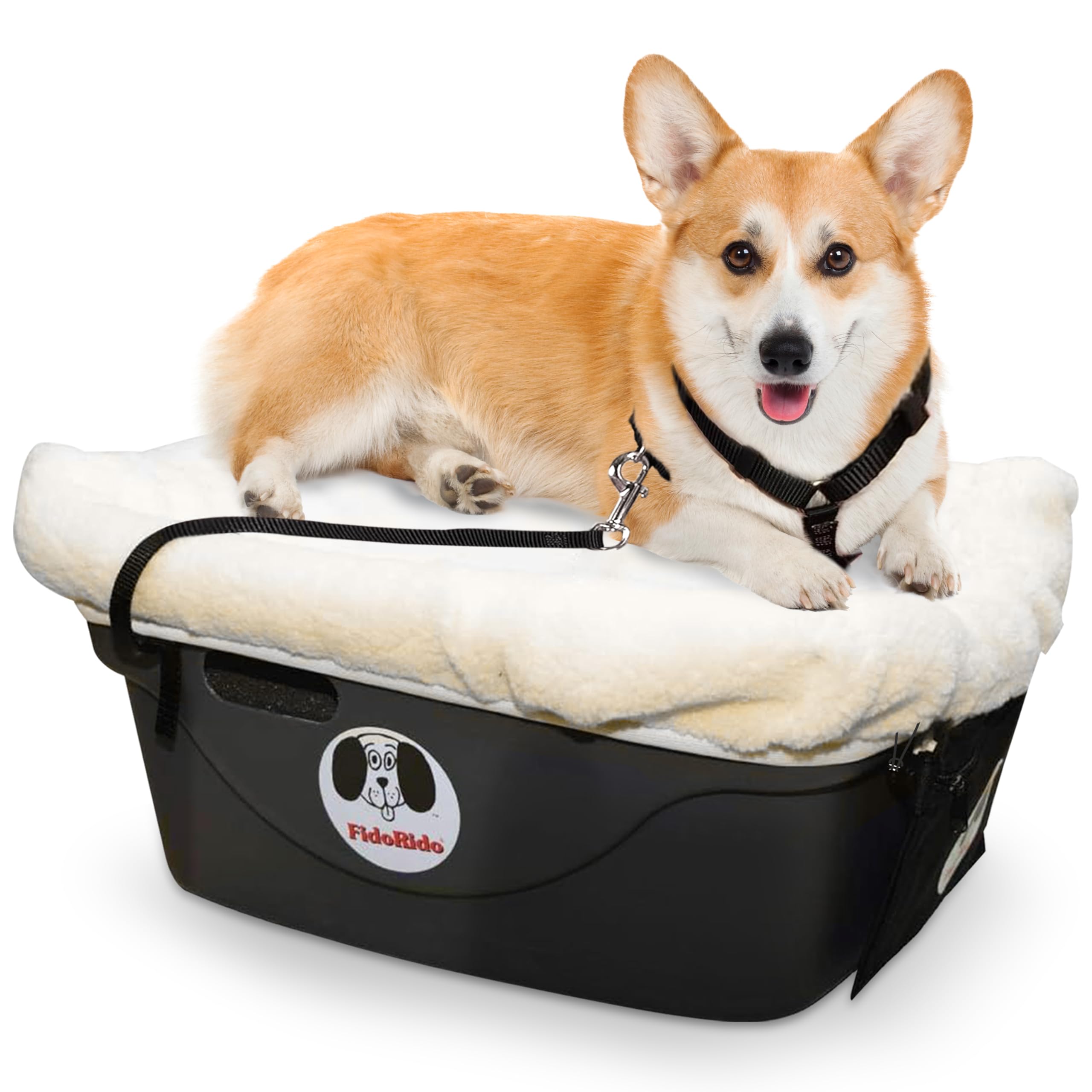 Dog Car Seat for Small to Large Dogs - Pet Booster Seat with Comfortable Sherpa Cushion & Safety Straps, Easy Installation for Travel - Beige Small Harness | Perfect for Road Trips & Vet Visits