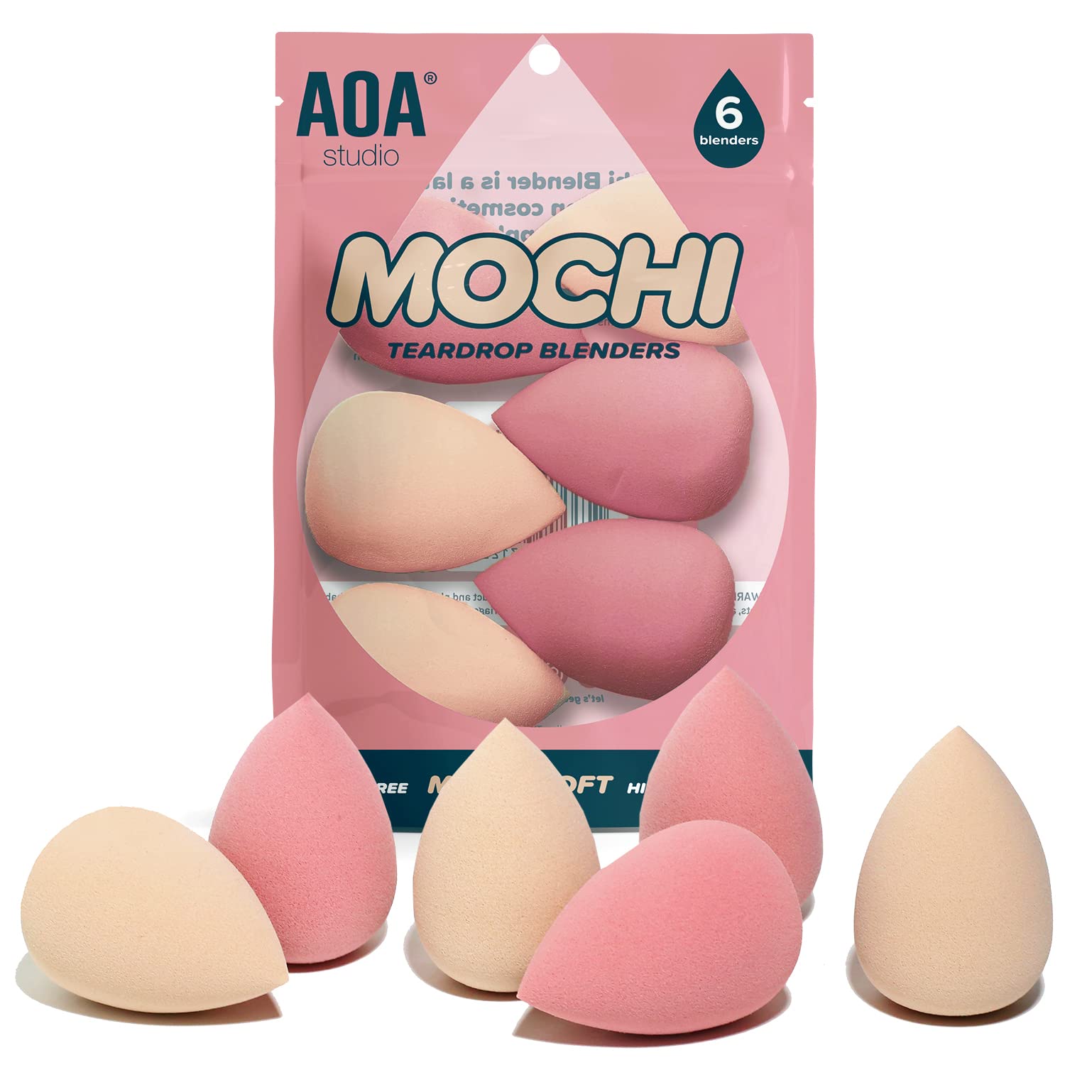 AOA Studio Makeup Mochi Sponge Set - 6 Pack Latex-Free Beauty Blenders for Powder, Cream & Liquid Foundation - High Definition Cosmetic Sponges for Flawless Makeup Application at Home or Professional Use