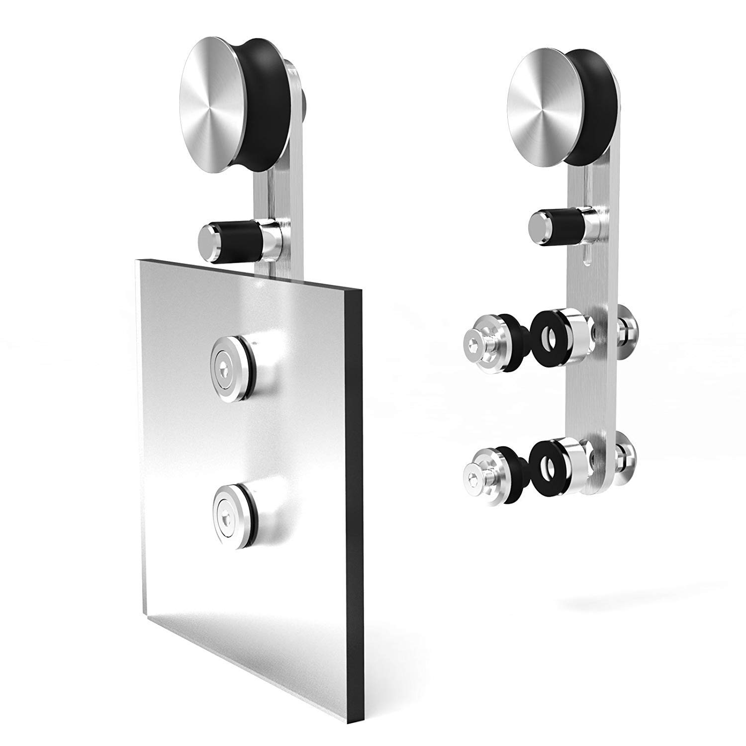 9FT Stainless Steel Sliding Double Barn Door Hardware Track Kit - Heavy Duty, Easy Installation with Round Hangers - Perfect for Farmhouse, Loft, and Industrial Style Homes