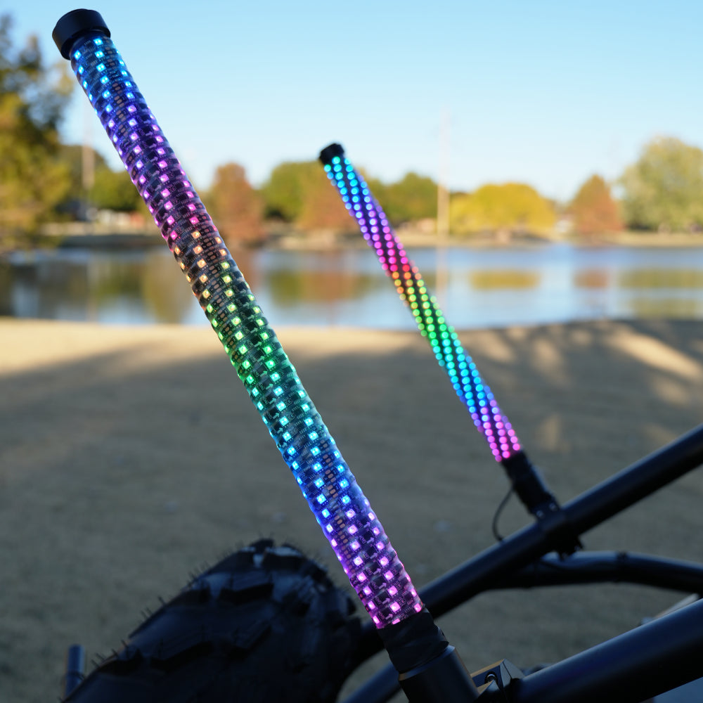LOYO Spiral RGB Chasing Fat Whip Lights with Flags - Bluetooth APP & Remote Control for Cars, Trucks, Motorcycles | Perfect for Night Rides, Car Shows & Outdoor Parties