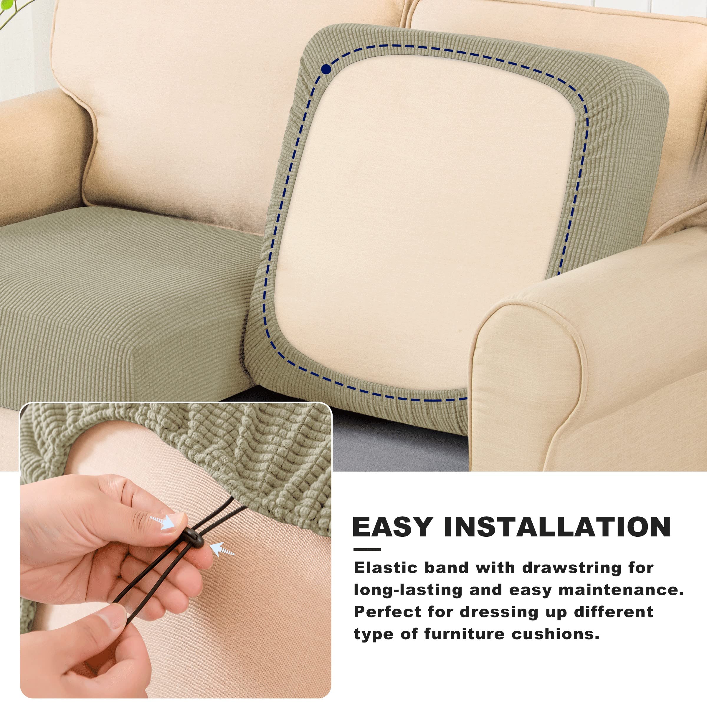 Stretchable Jacquard Sofa Back Cushion Cover - Breathable Spandex Slipcover for Couches, Chairs & Recliners - Protects Furniture from Kids & Pets (Sand Color, T-Left Style) - Perfect for Living Room, Family Room & Home Theater Seating