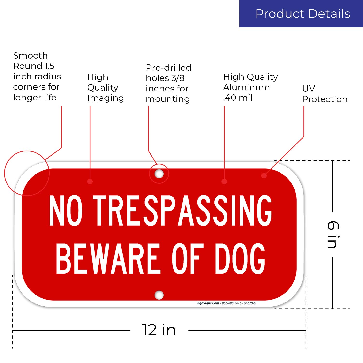 No Trespassing Beware of Dog Sign (2 Pack) - 6x12 Heavy Duty 0.40 Aluminum - UV Protected & Weatherproof - Indoor/Outdoor Use - Easy Mounting - Made in USA - Perfect for Home Security, Backyard Protection & Property Warning Signs