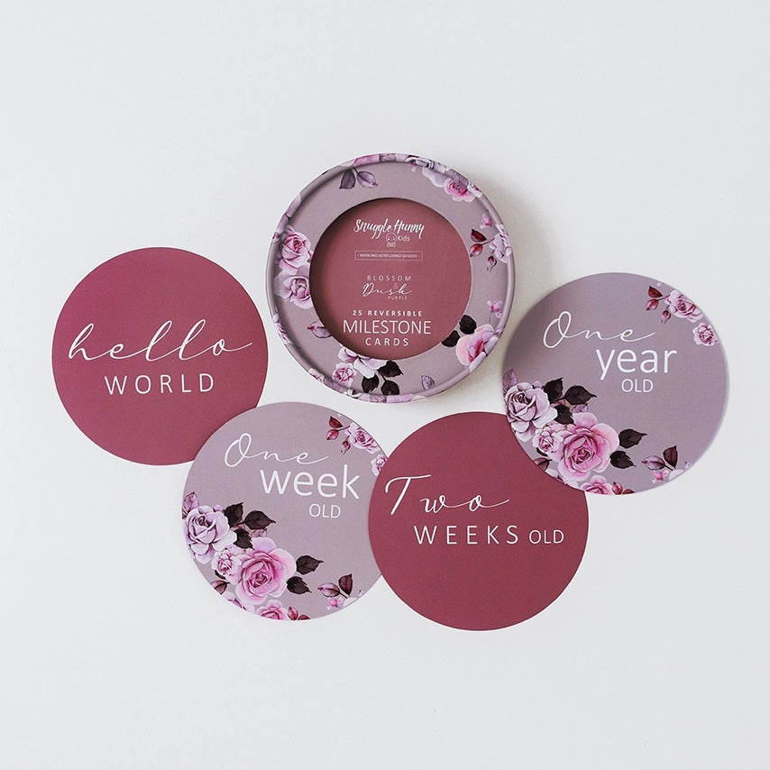 Snuggle Hunny Reversible Milestone Baby Photo Cards - Blossom & Dusk Floral Design for Newborn Photography, Baby Showers & First Year Memories