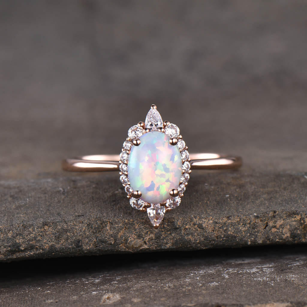 14K/18K Oval Cut Vintage Opal Engagement Ring for Women - Rose Gold Wedding Band, Anniversary Gift, Promise Ring for Her - Perfect for Proposals, Bridal Jewelry & Special Occasions