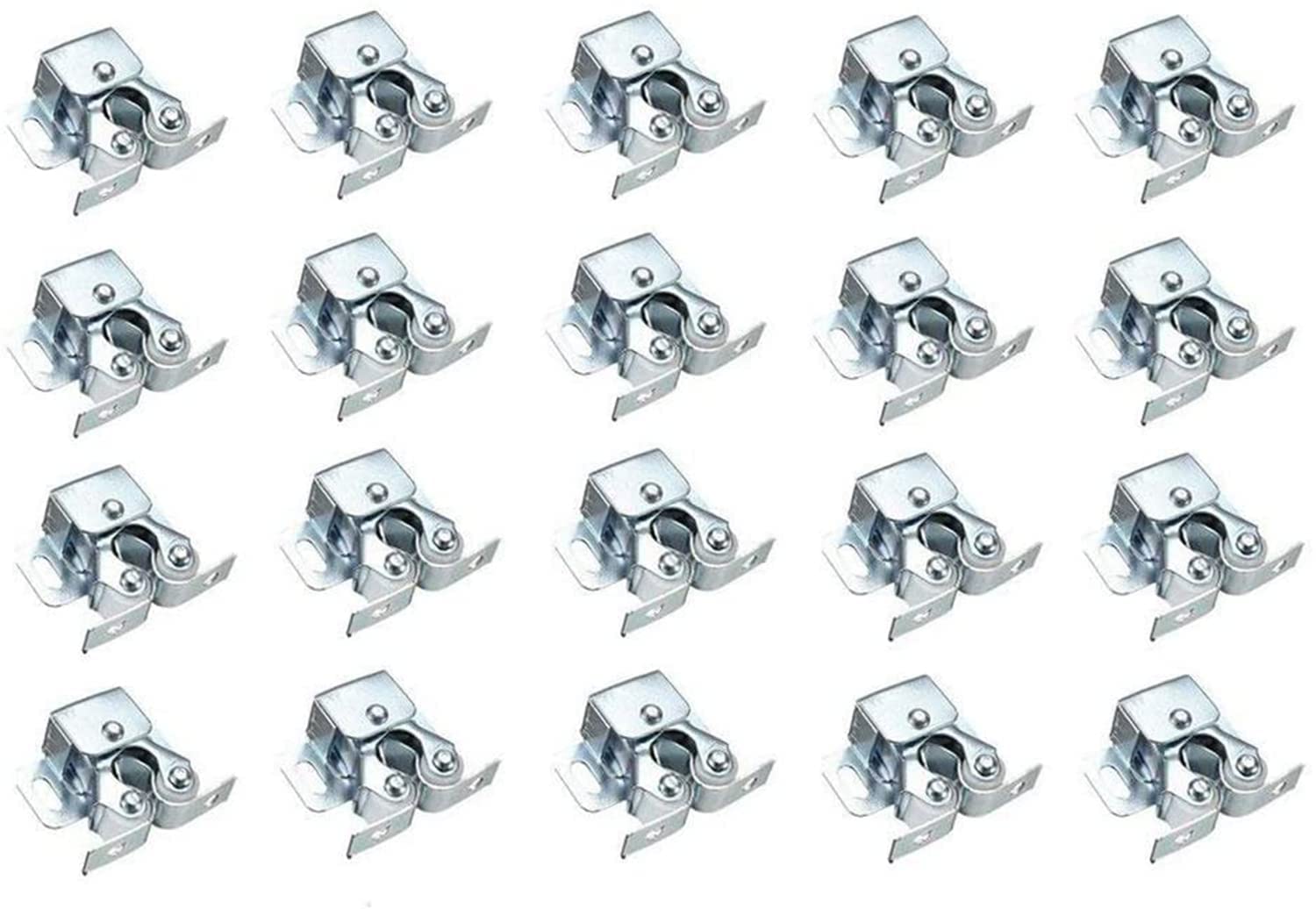 XMHF 20-Piece Silver Tone Double Roller Catch Cabinet Latch with Screws - Durable Drawer & Closet Hardware for Smooth Sliding Doors & Furniture Assembly