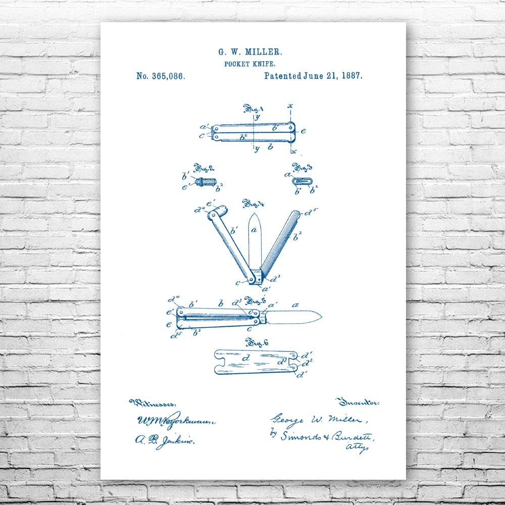 Balisong Butterfly Knife Blueprint Poster - 9x12 Inch Knife Maker Art Print, Collector Gift & Martial Arts Decor in Blue & White | Perfect for Knife Enthusiasts, Home & Dojo Wall Art