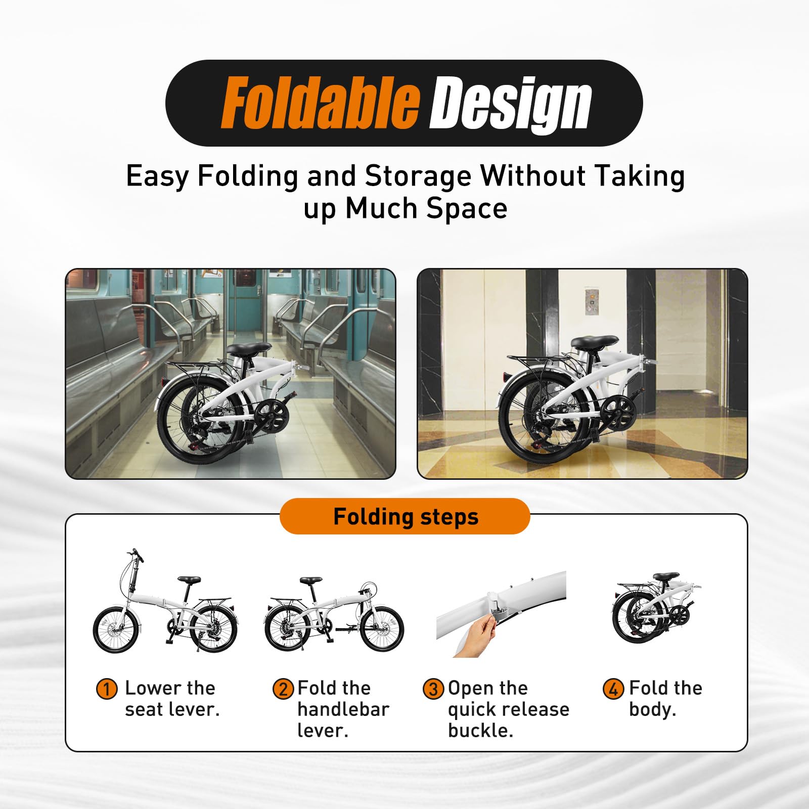 20 Inch Folding Bike for Adults - 7 Speed Adjustable Commuter Bicycle for Men & Women - Portable Camping & Travel Bike for City Riding, Beach Cruising & Outdoor Adventures