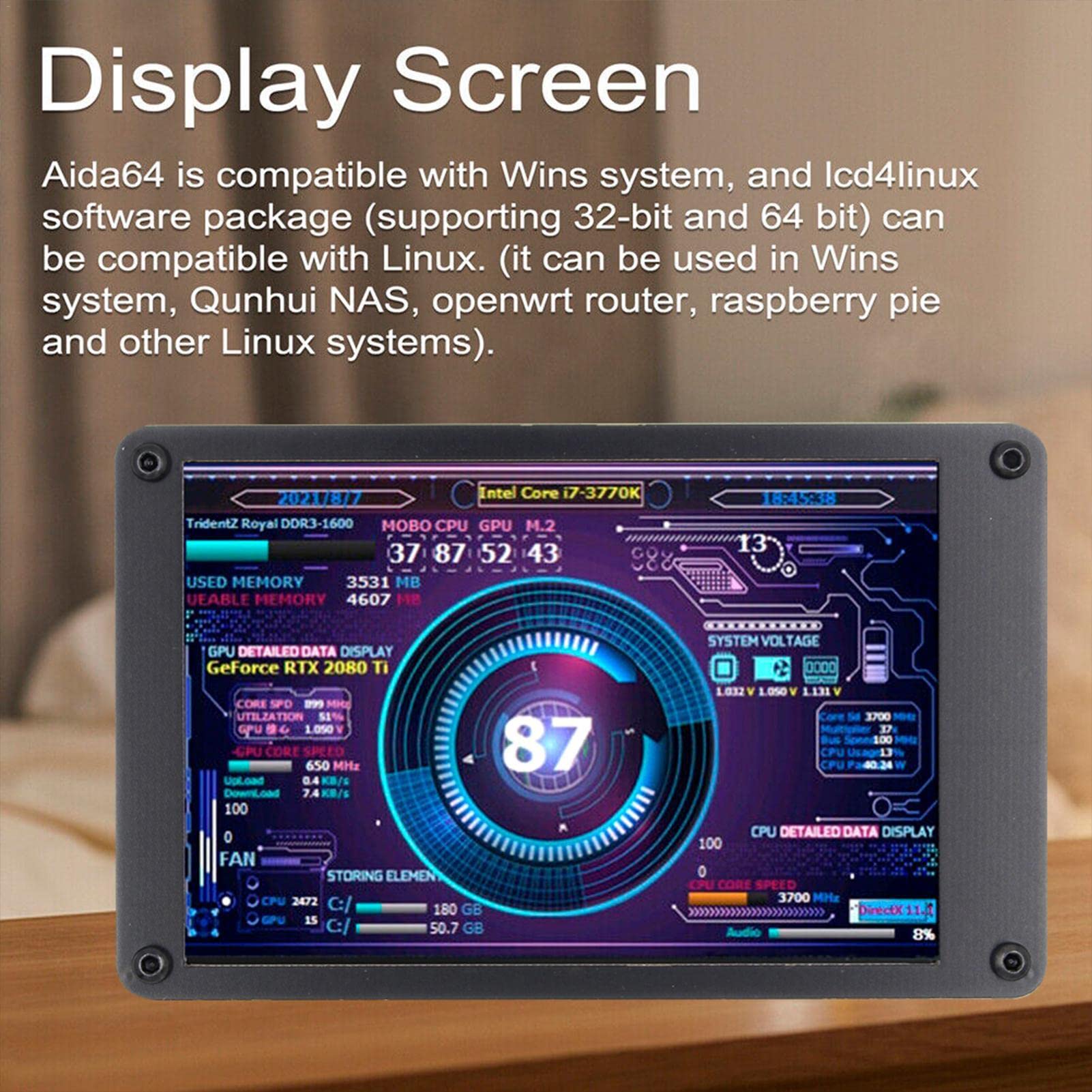 3.5 Inch USB PC Temperature Monitor - Secondary Display Screen for Computer Hardware Monitoring | Perfect for Gaming Rigs, Workstations & Server Rooms