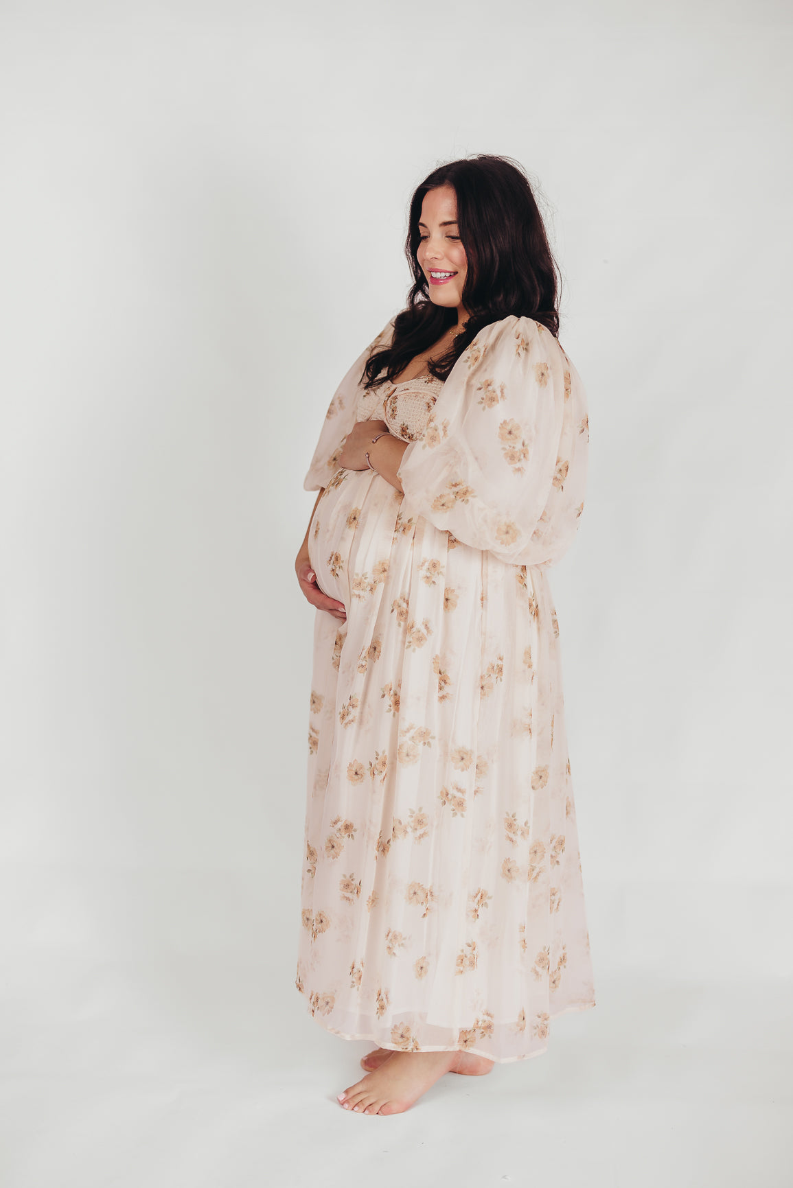 Harlow Maxi Dress in Taupe Floral - Bump Friendly Maternity Dress with Inclusive Sizing (S-3XL) | Perfect for Pregnancy, Beach Vacations & Special Occasions