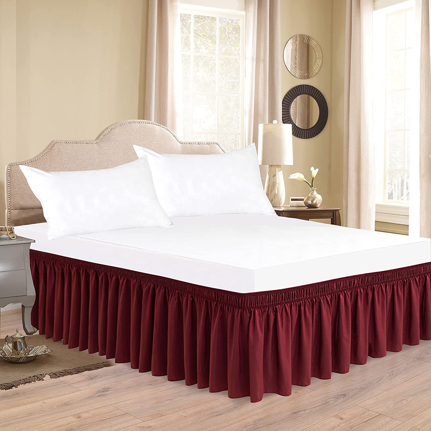 Premium 100% Egyptian Cotton 600 TC Wrap Around Bed Skirt with Adjustable Elastic - 14