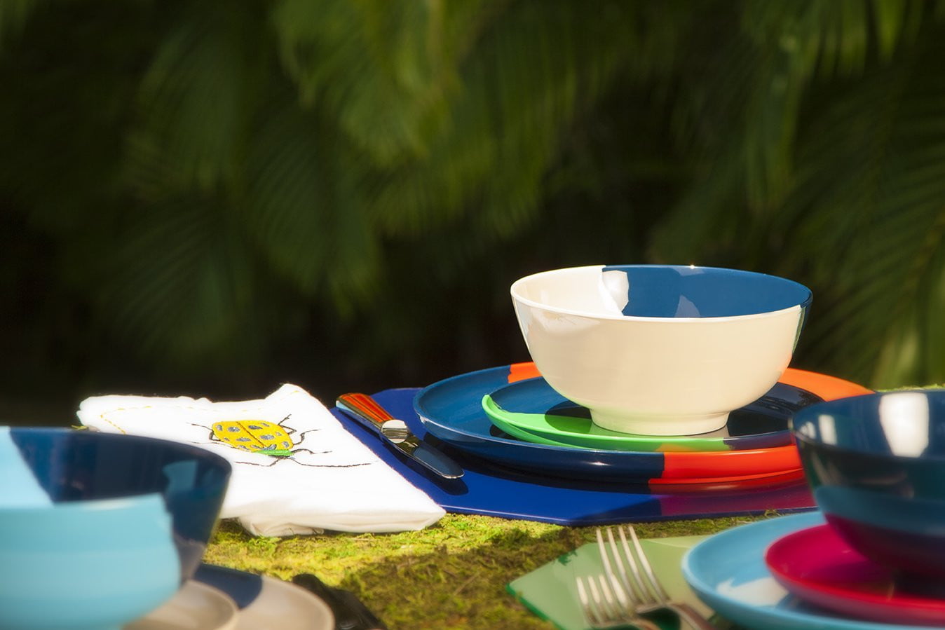 Melamine Salad and Dessert Plates Set of 4 - Ivory & Navy - Durable Dishware for Picnics, Parties, and Everyday Dining