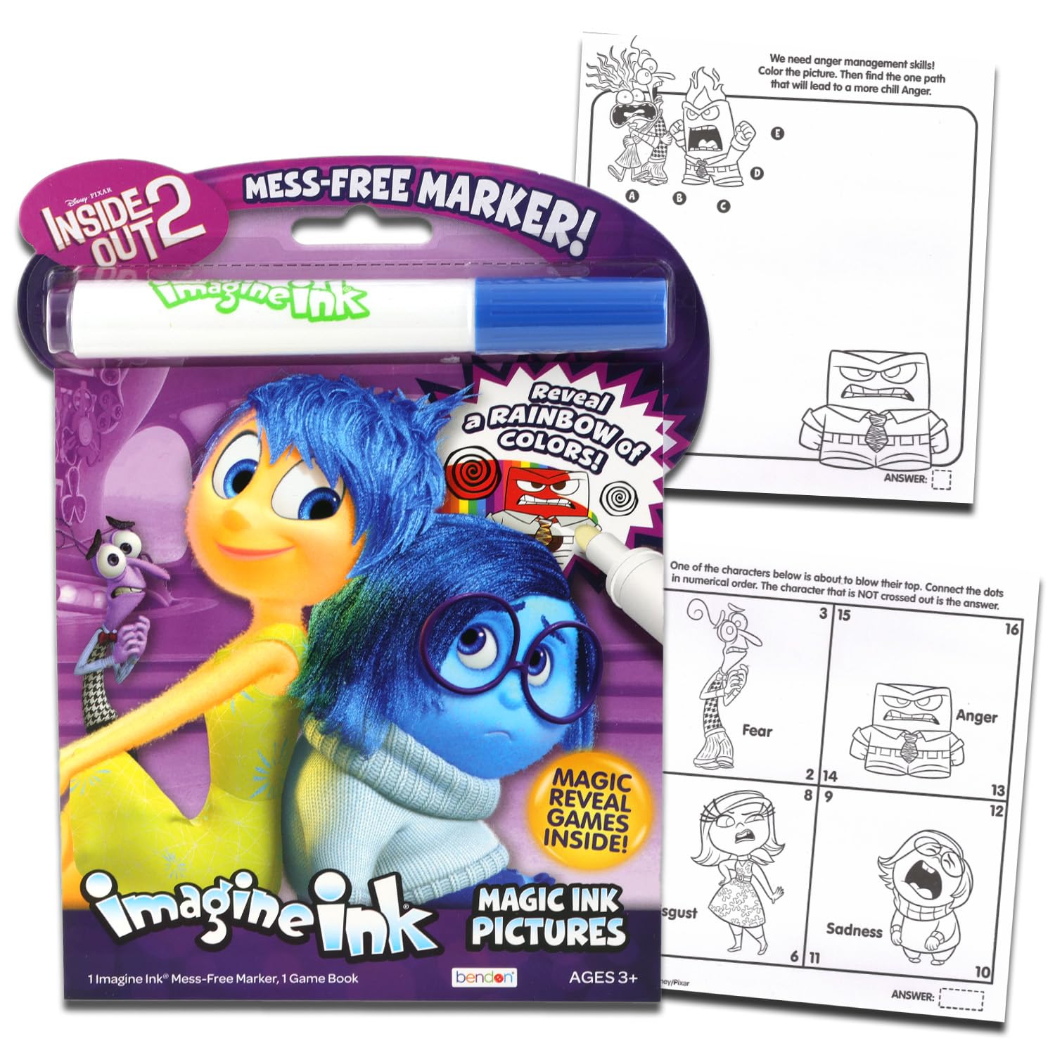 Disney Studio Invisible Ink Activity Book Set for Kids - 3 Travel Activity Books with Toy Story, Inside Out & Monsters Inc Themes | Includes Invisible Ink Pens & 100+ Stickers | Perfect for Road Trips, Airplane Travel & Quiet Time Activities (5-Piece Set)