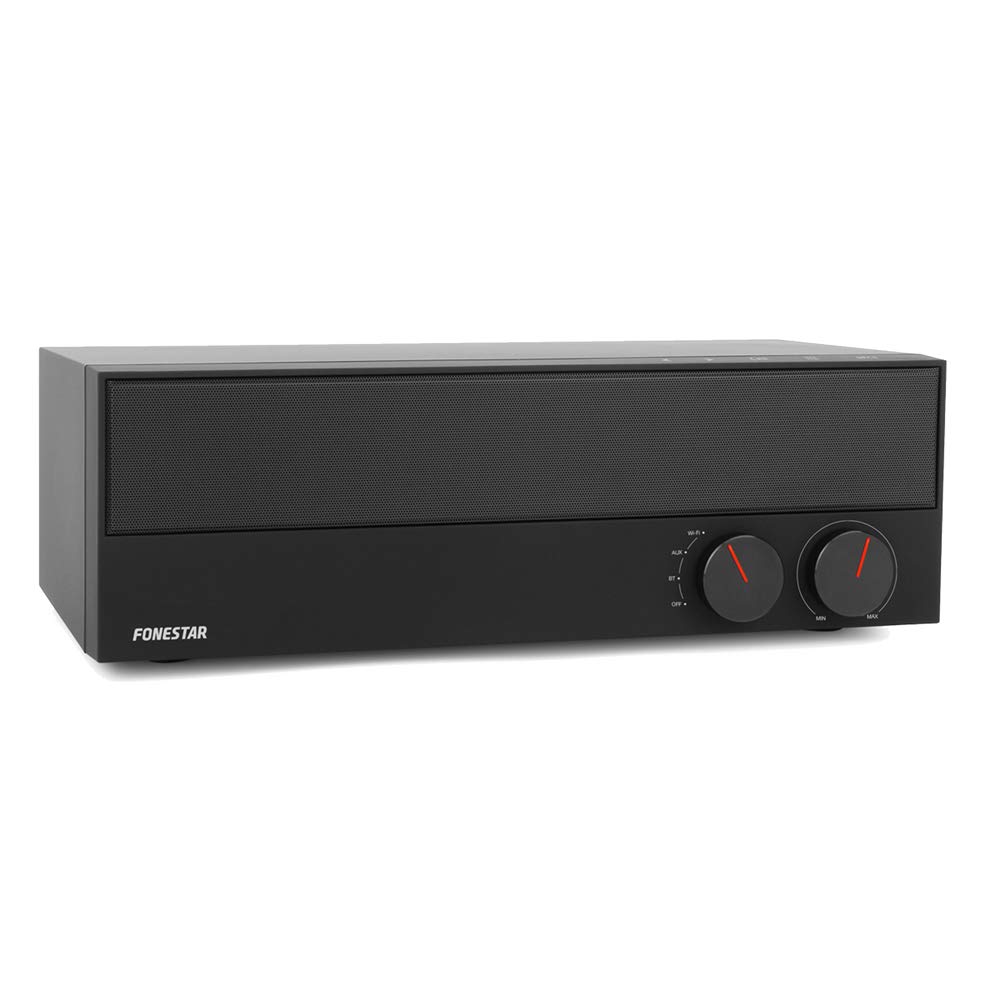 FONESTAR Wireless Smart Speaker with WiFi & Bluetooth, Multiroom Music System, Hi-Fi Audio, Subwoofer, NFC, Internet Radio & USB Charging - Black | Perfect for Home, Kitchen, Living Room & Outdoor Parties