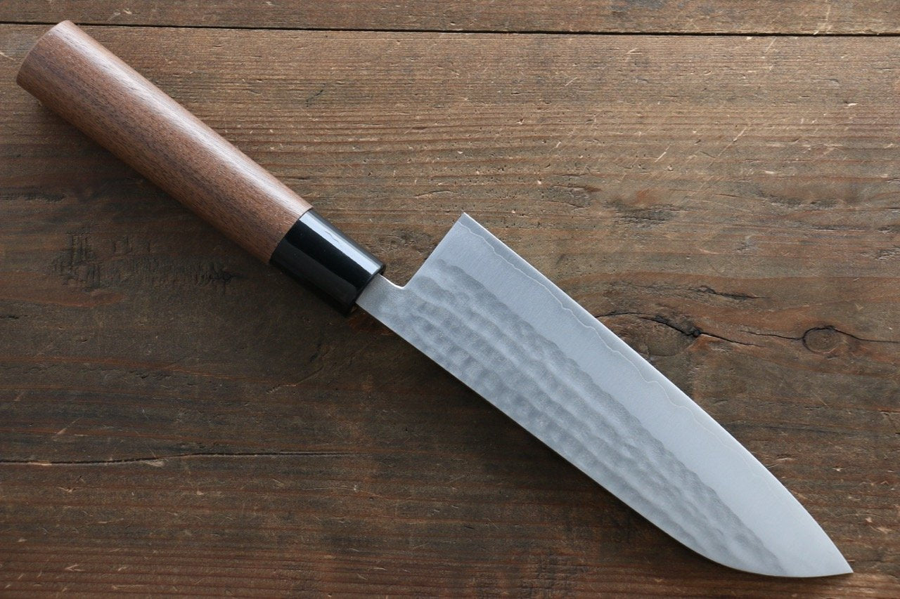 Premium Kunihira Tanzo VG1 Hammered Santoku Knife 170mm - Japanese Chef Knife with Walnut Handle - Perfect for Slicing, Dicing & Chopping Vegetables, Meat & Fish